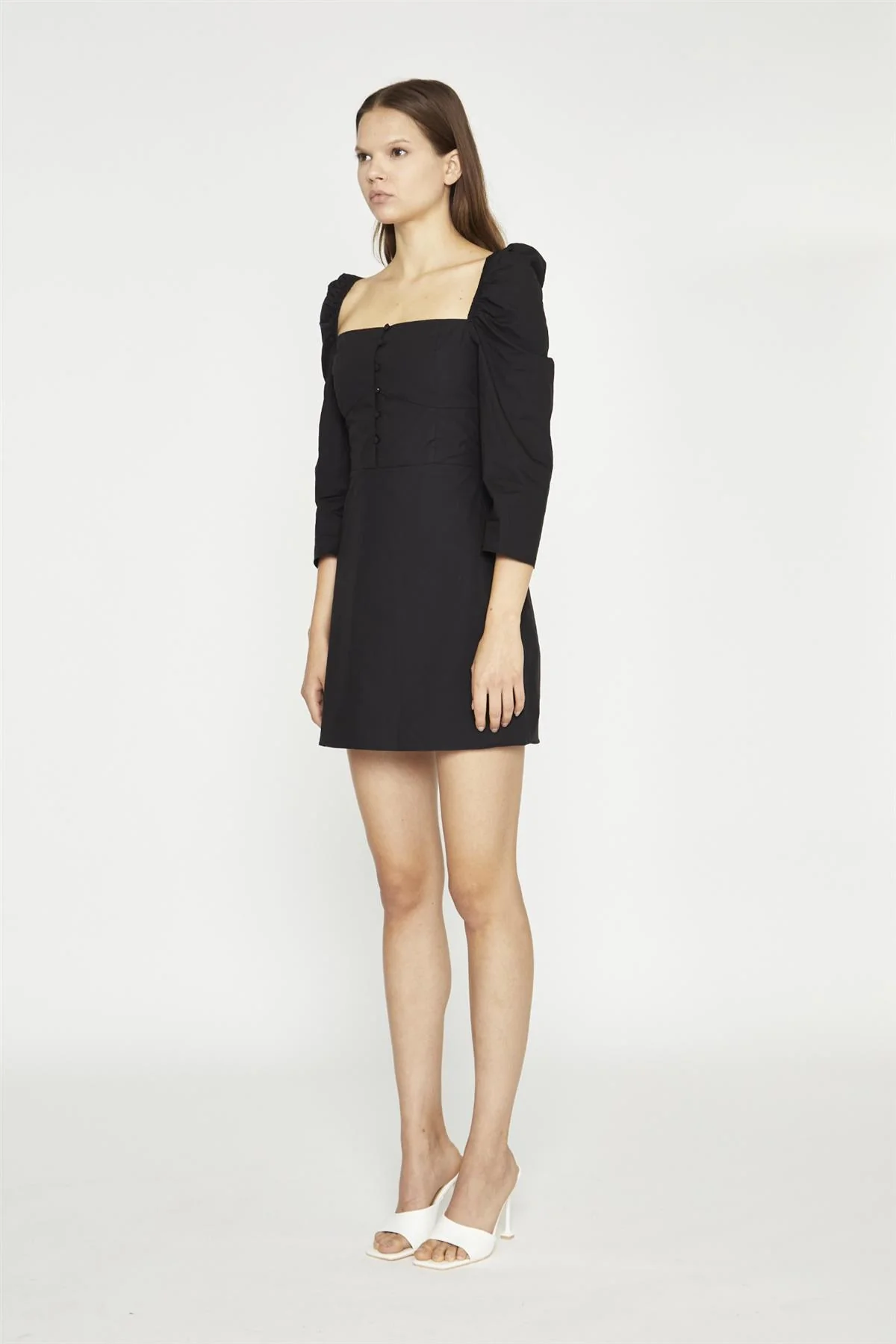 Black Button-Front Mini-Dress - Image 3