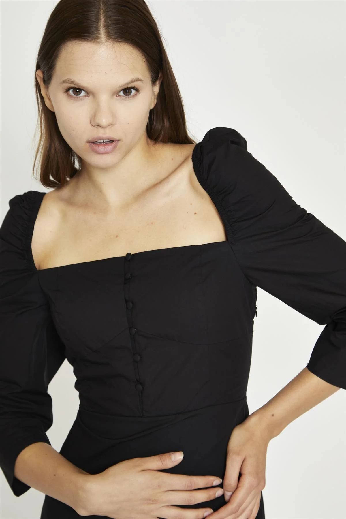 Black Button-Front Mini-Dress - Image 4