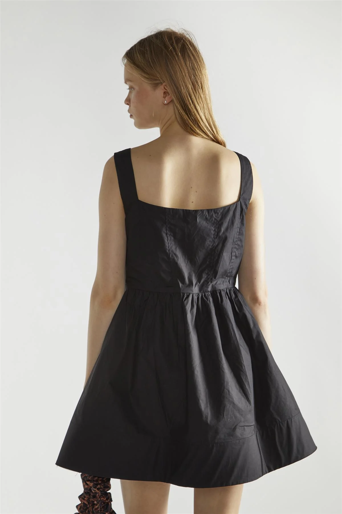 Black Button Front Pleated Mini-Dress - Image 2