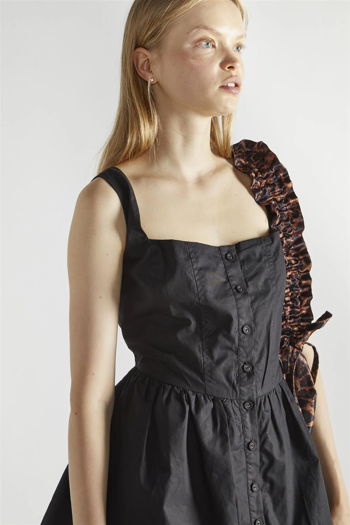 Black Button Front Pleated Mini-Dress - Image 4