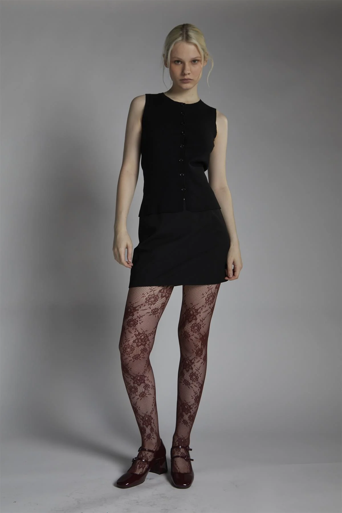 Black Button-Front-Vest Sleeveless-Top