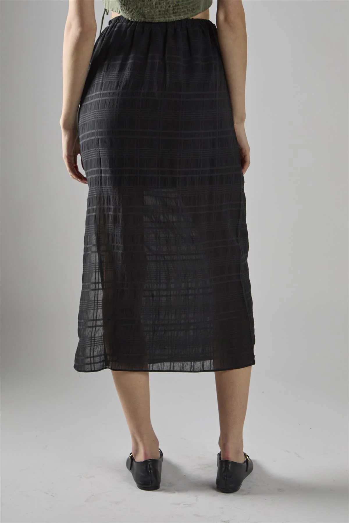 Black Check High-Waist Split Thigh Midaxi-Skirt - Image 2