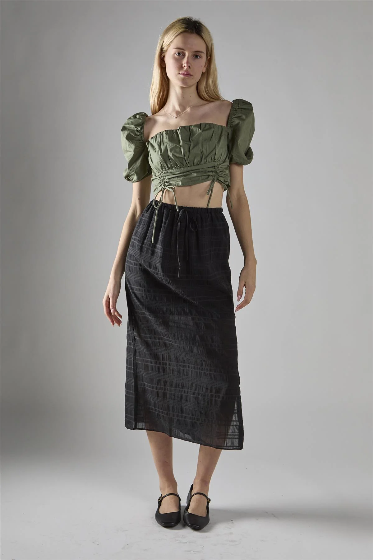 Black Check High-Waist Split Thigh Midaxi-Skirt - Image 5