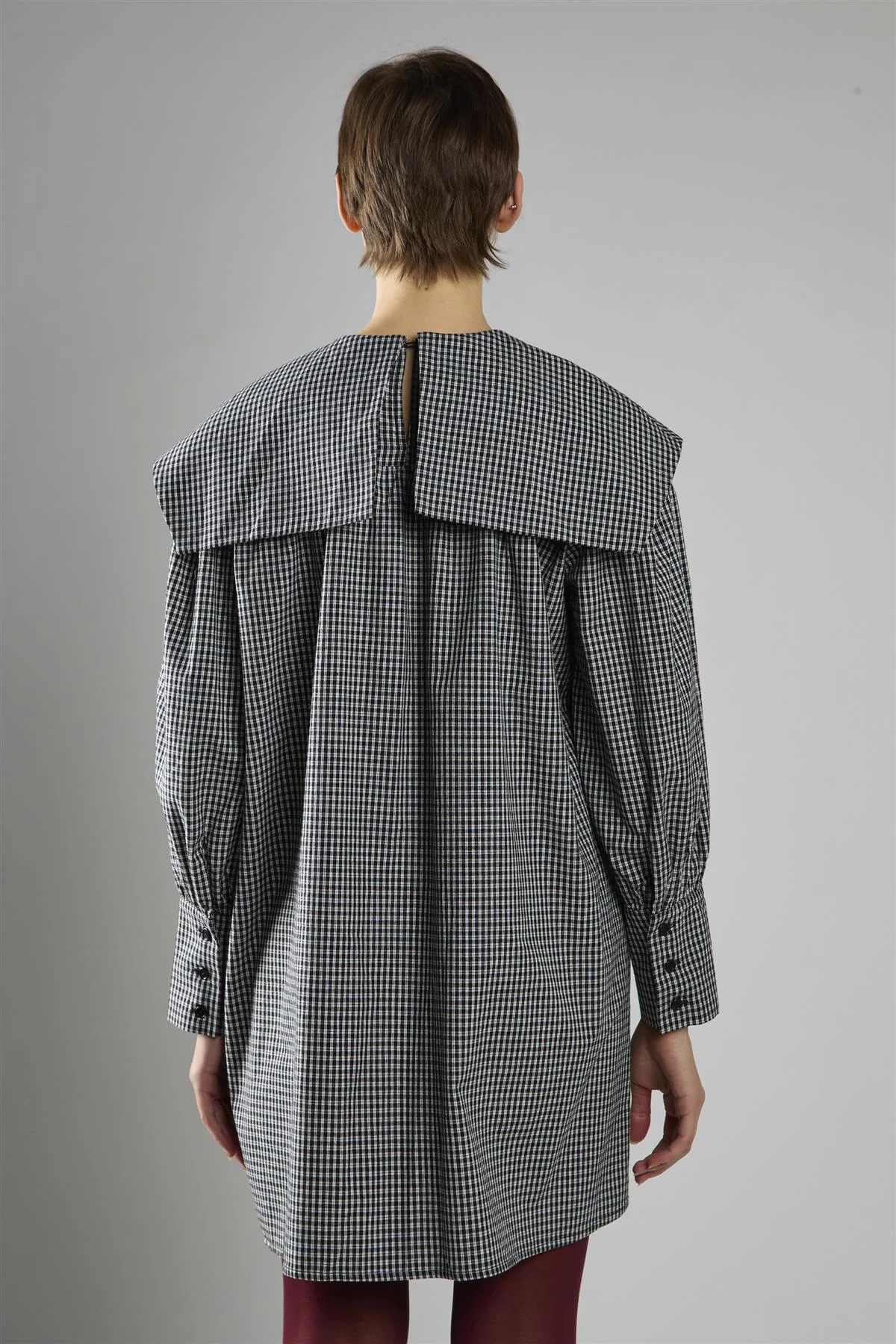 Black Check Oversized Collar Mini Dress - Image 2