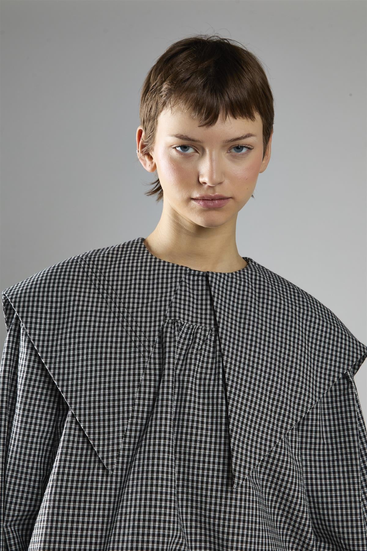 Black Check Oversized Collar Mini Dress - Image 4