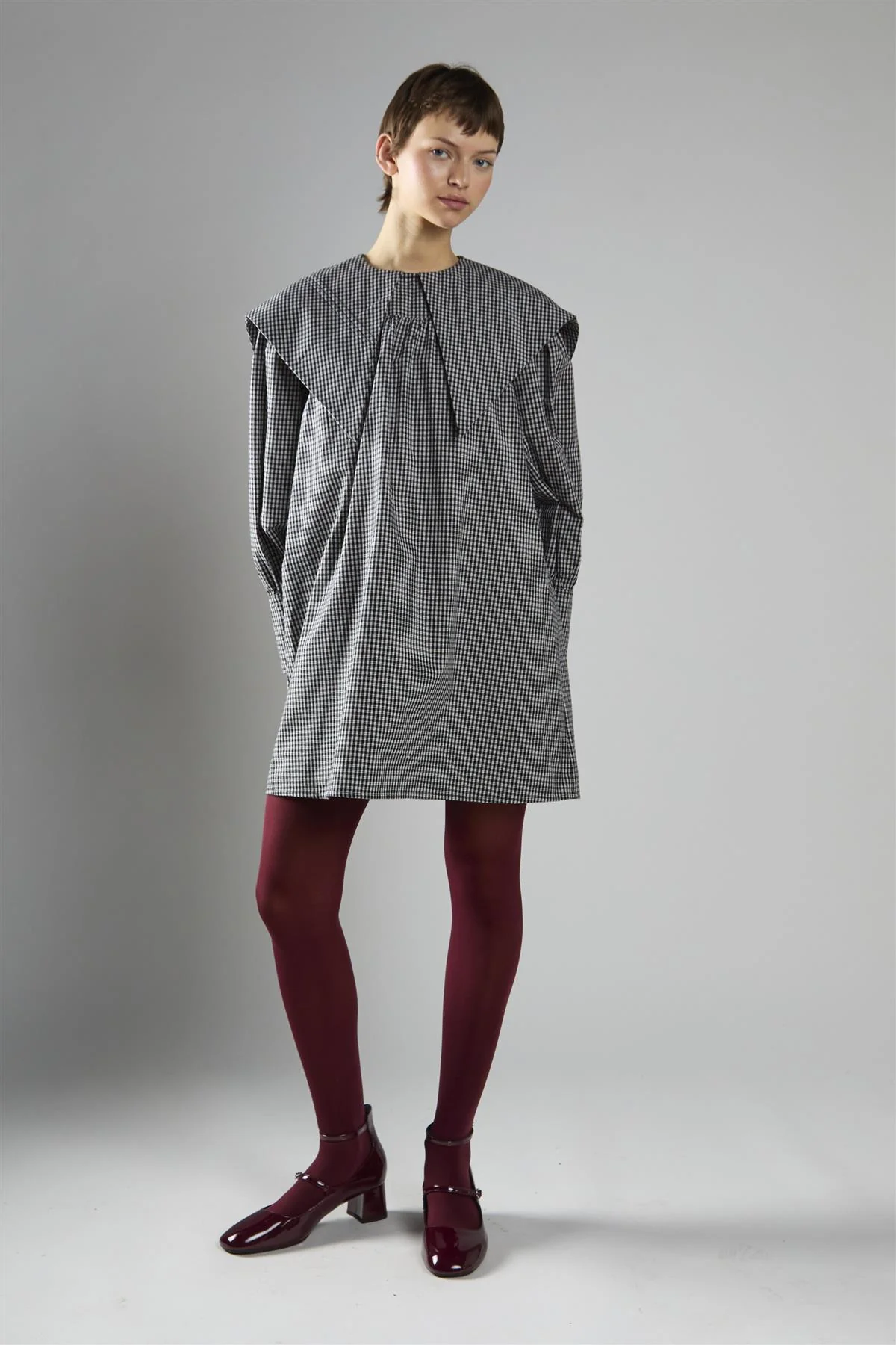 Black Check Oversized Collar Mini Dress - Image 5