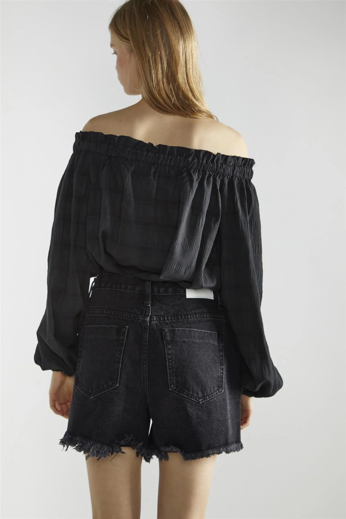 Black-Check Swing Bardot-Top - Image 2
