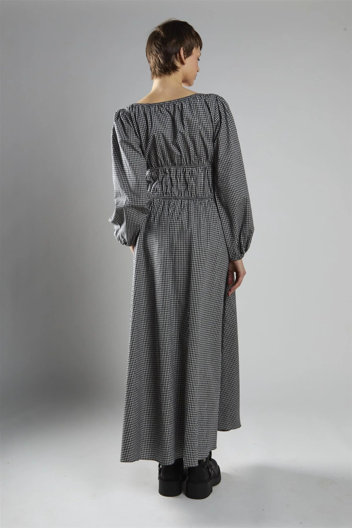 Black Check Velvet Bow Maxi Dress - Image 2