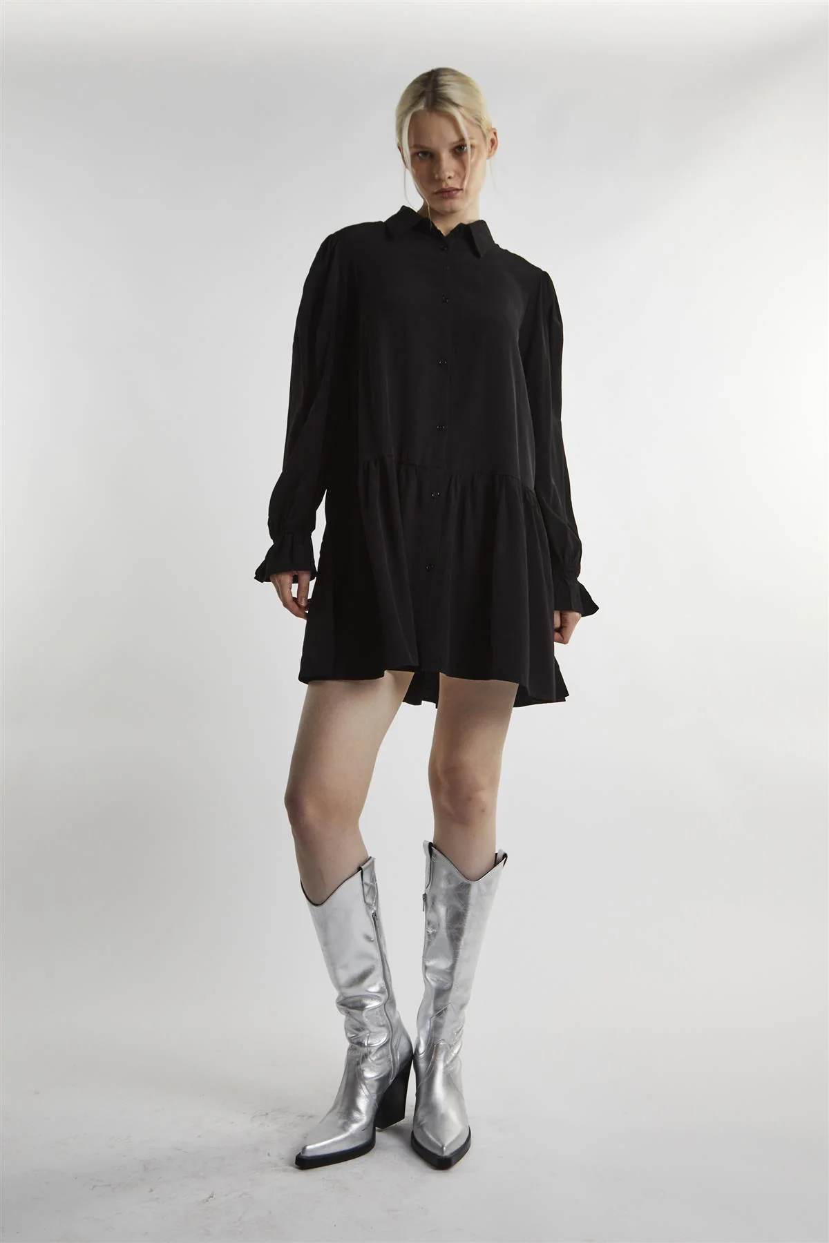 Black Collared Mini-Dress