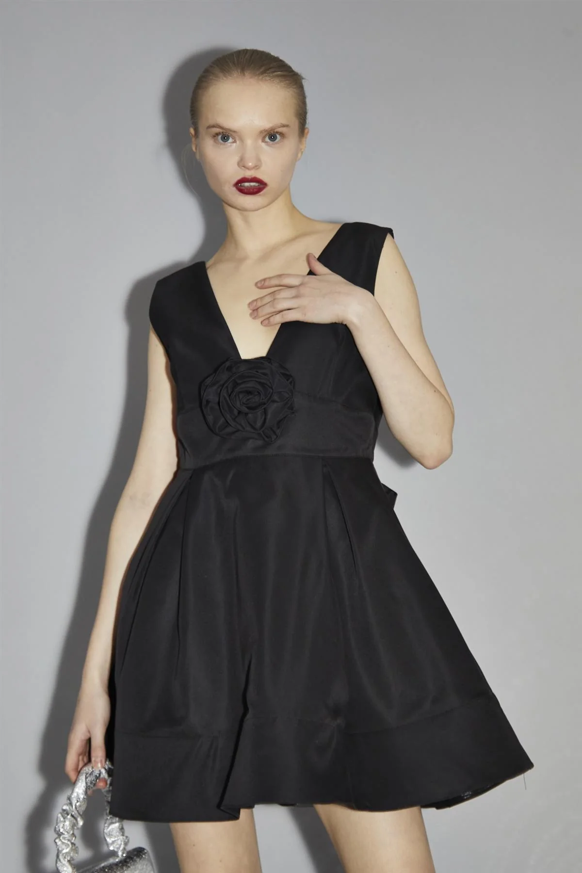 Black Corsage Skater Mini-Dress - Image 3