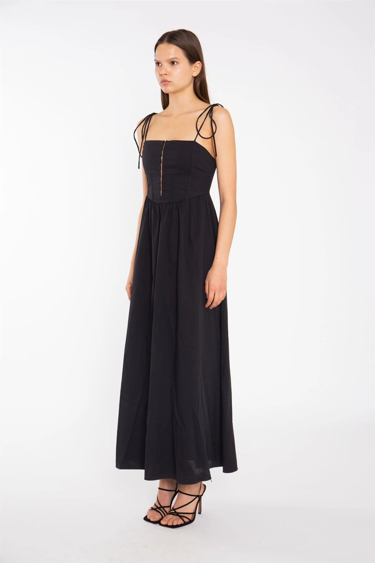Black Corset Front Maxi-Dress - Image 4