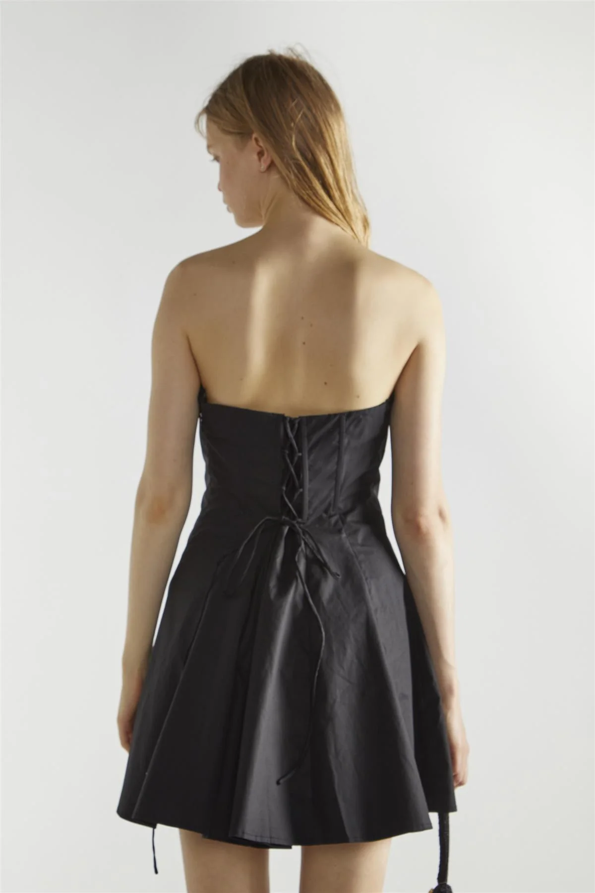 Black Cotton Bandeau Pleated Mini-Dress - Image 2