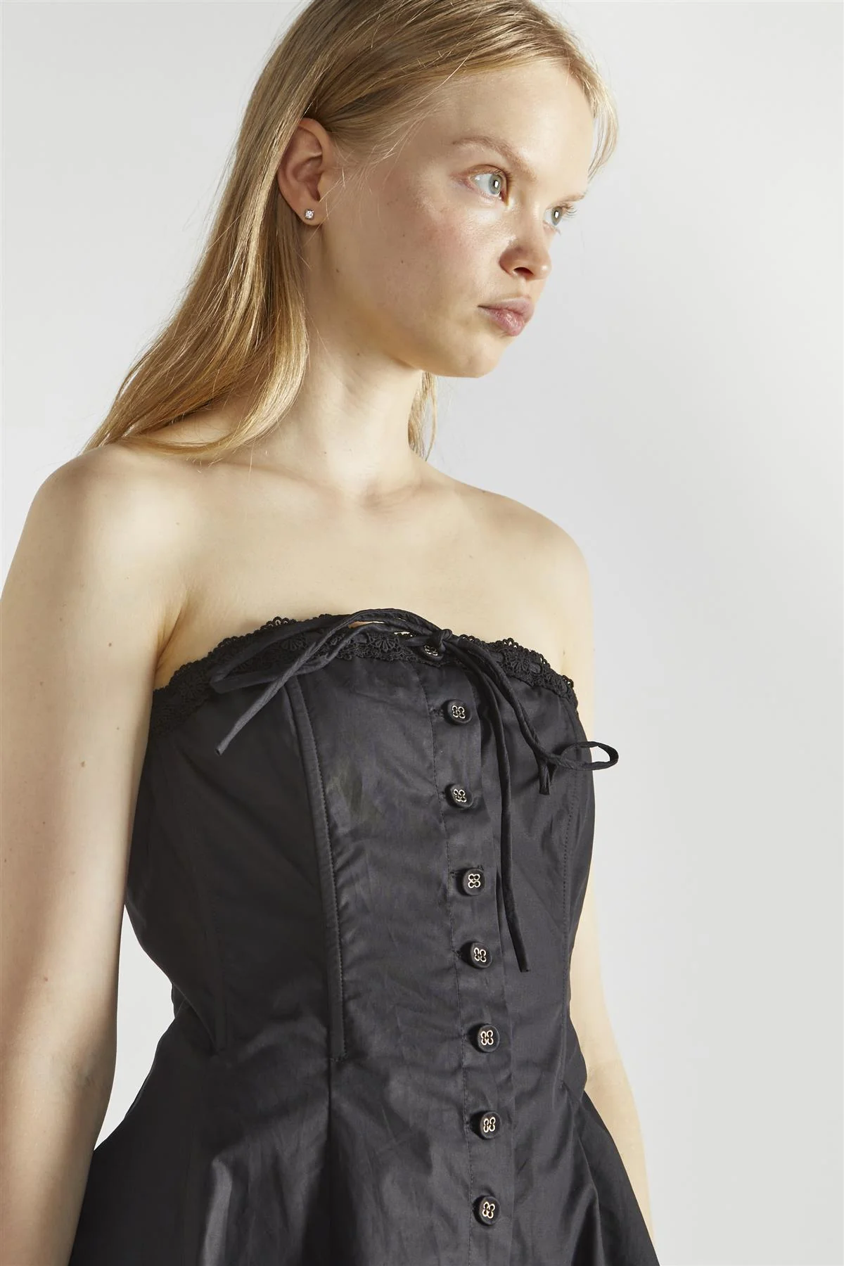 Black Cotton Bandeau Pleated Mini-Dress - Image 4