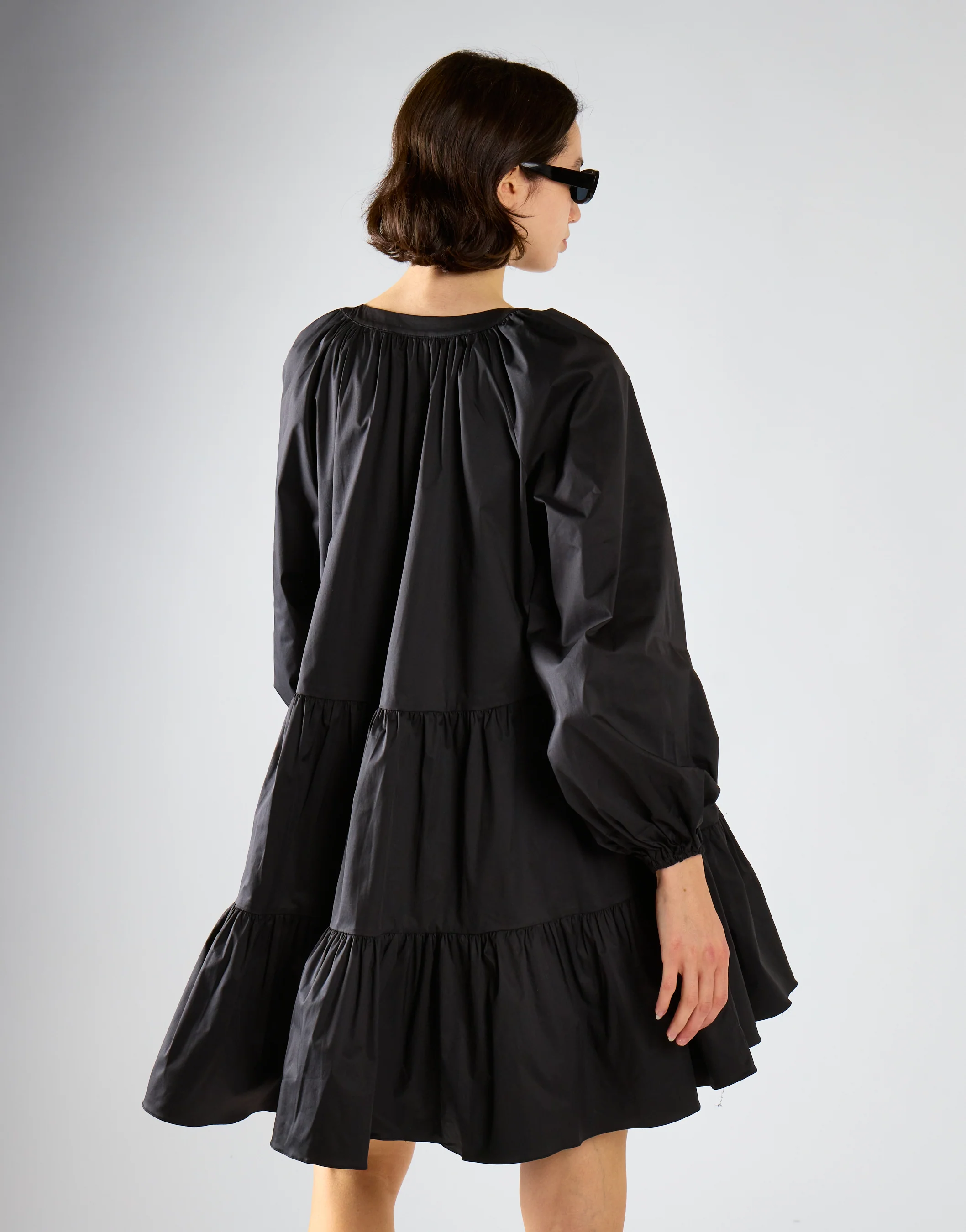 Black Cotton Long Sleeve Smock Dress - Image 2