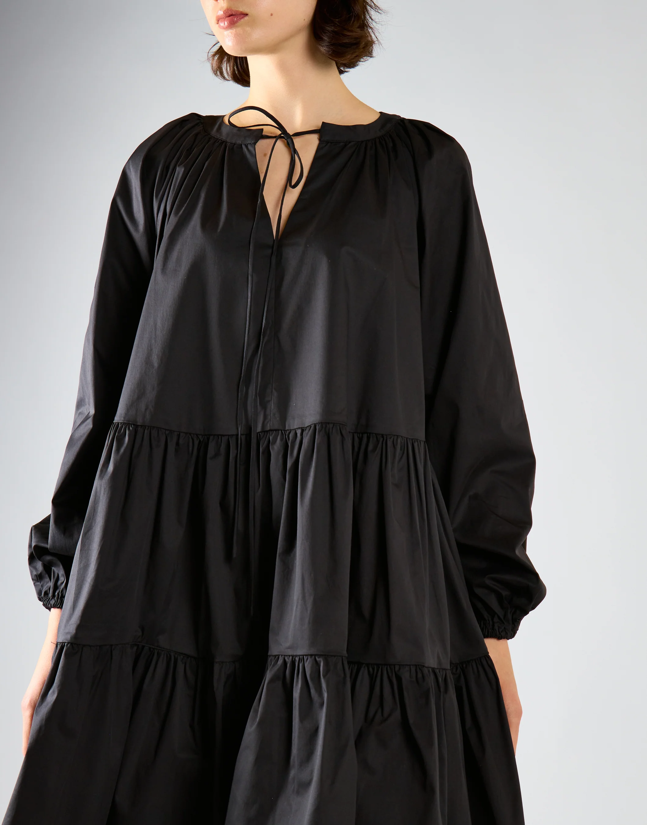 Black Cotton Long Sleeve Smock Dress - Image 4