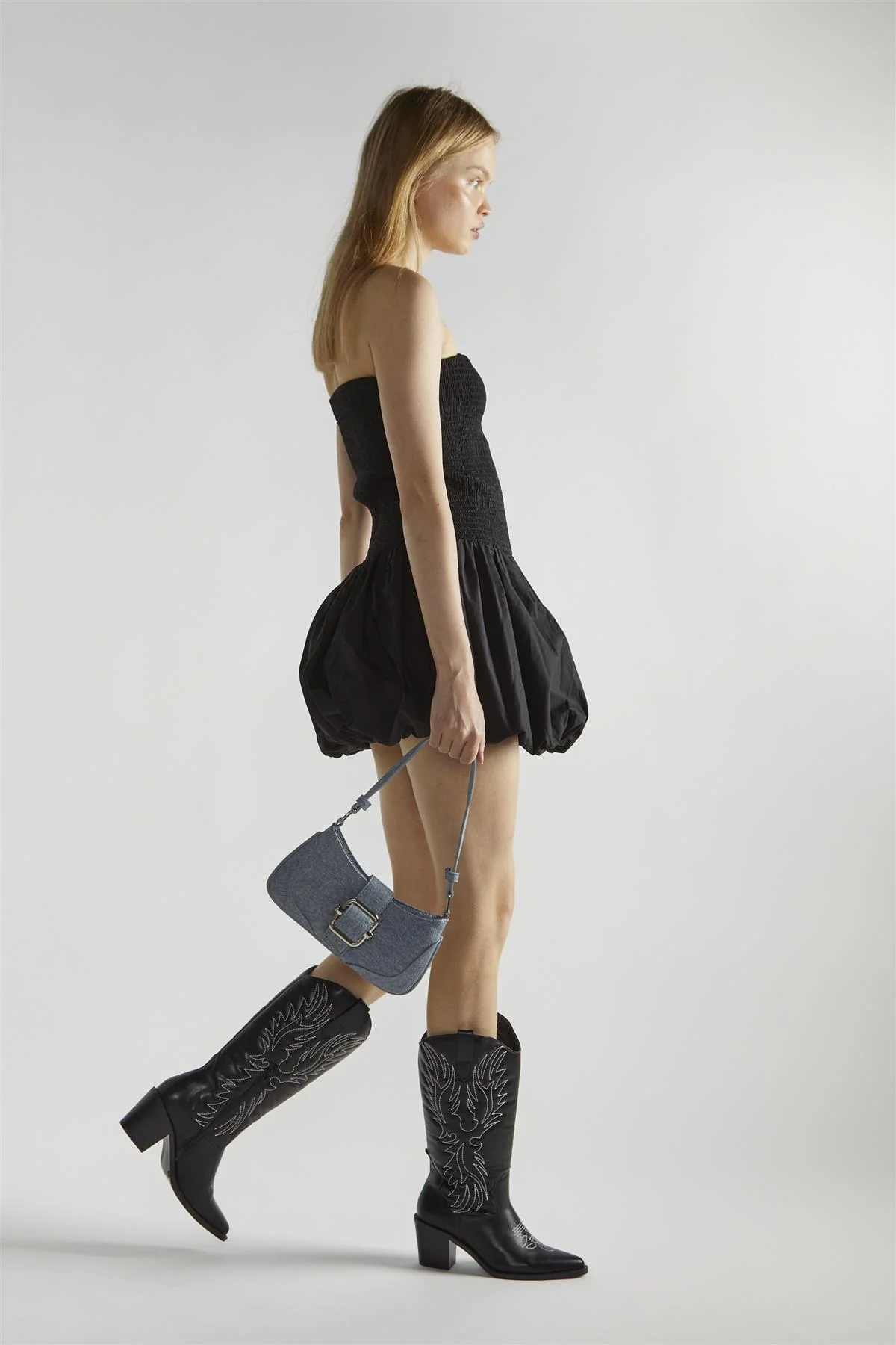 Black Stitched Calf Cowboy Boots - Image 4