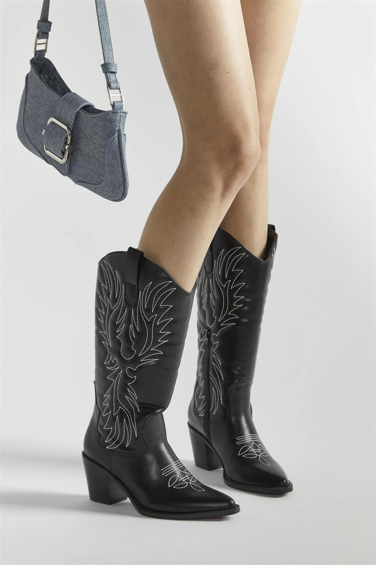Black Stitched Calf Cowboy Boots - Image 5