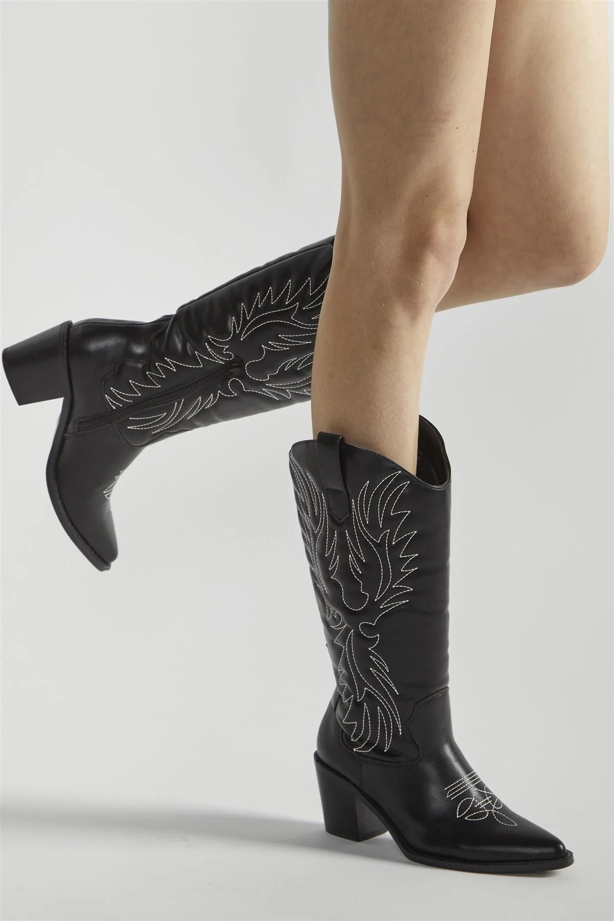 Black Stitched Calf Cowboy Boots - Image 6