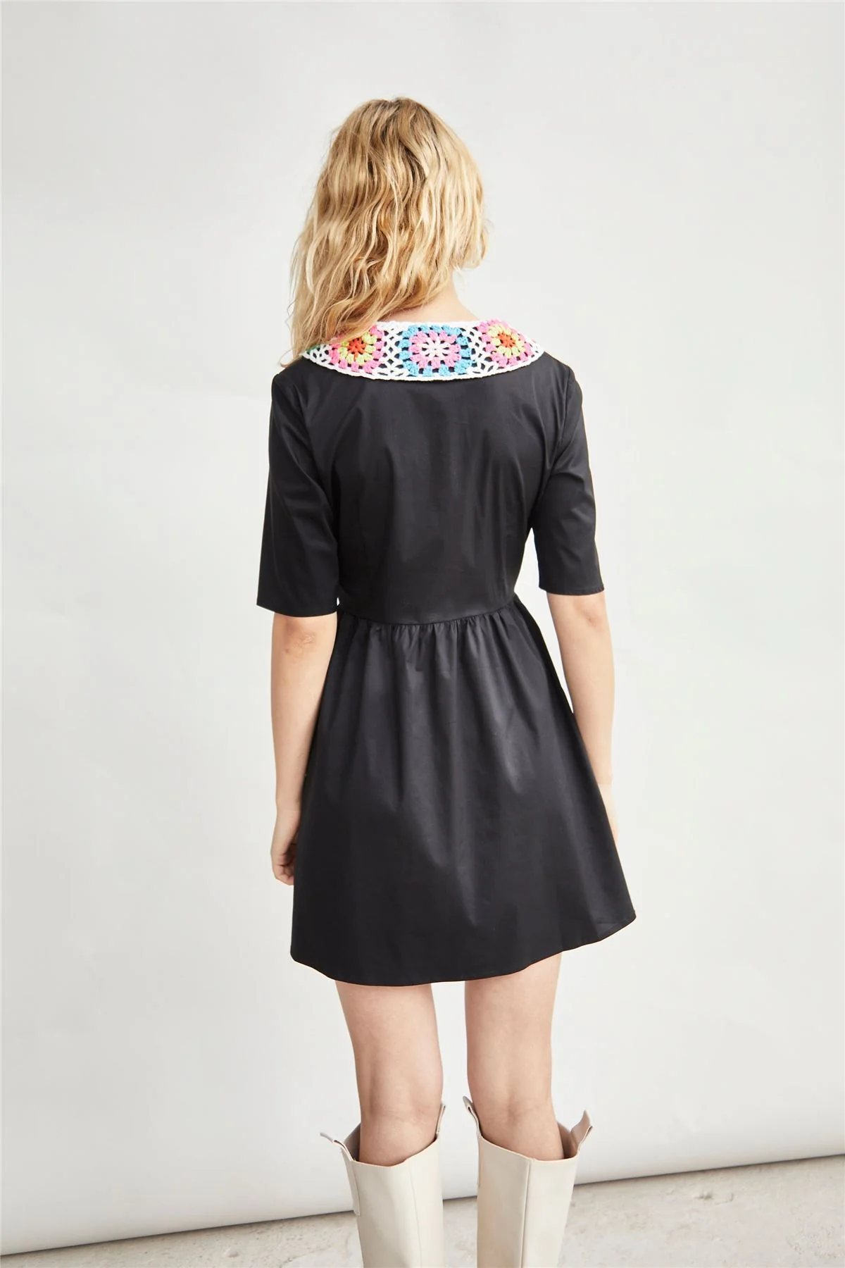 Black Crotchet Collar Mini Dress - Image 3