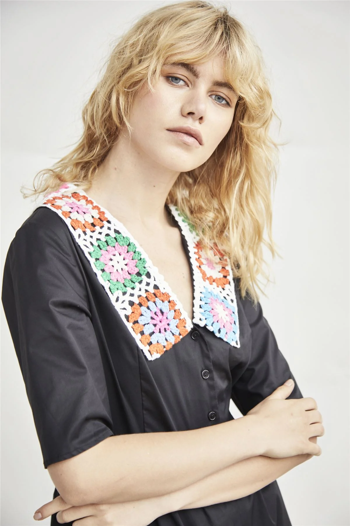 Black Crotchet Collar Mini Dress - Image 5