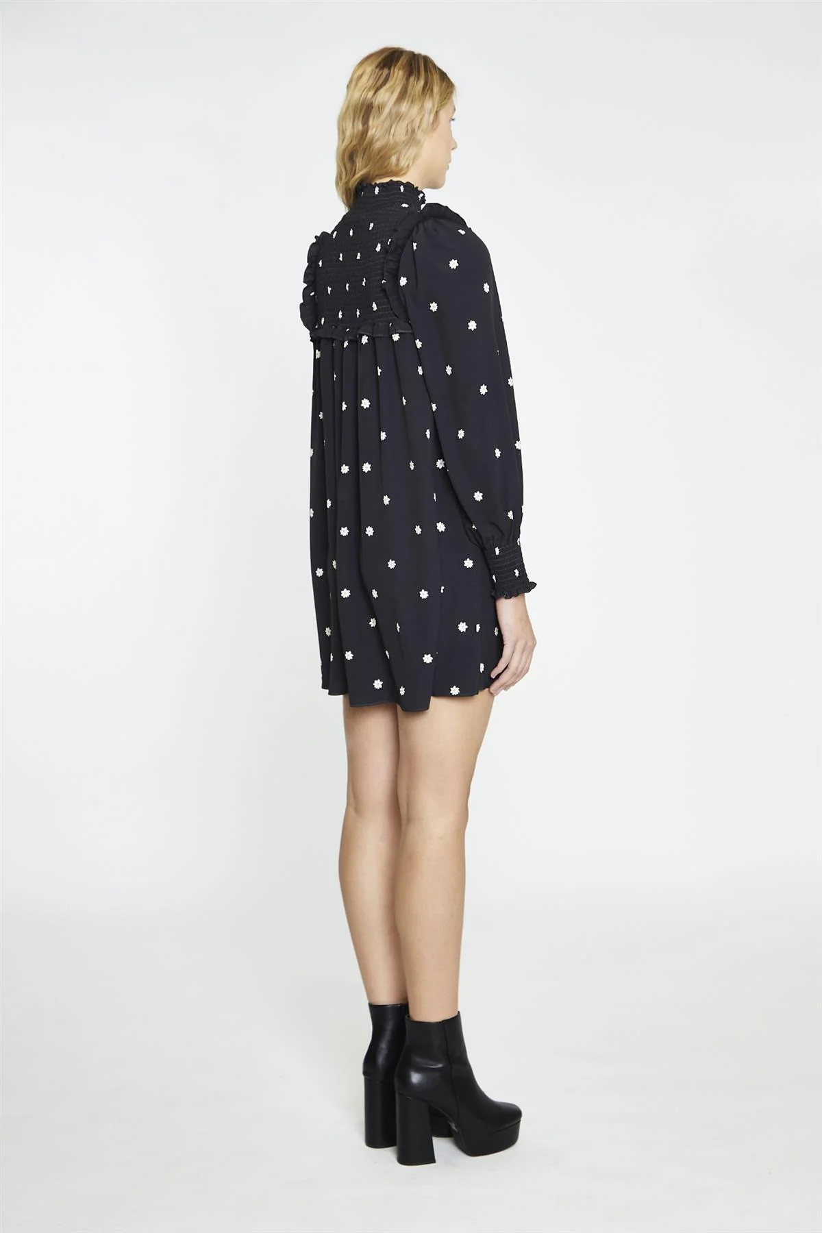 Black-Daisy Turtle-Neck Mini-Dress - Image 2