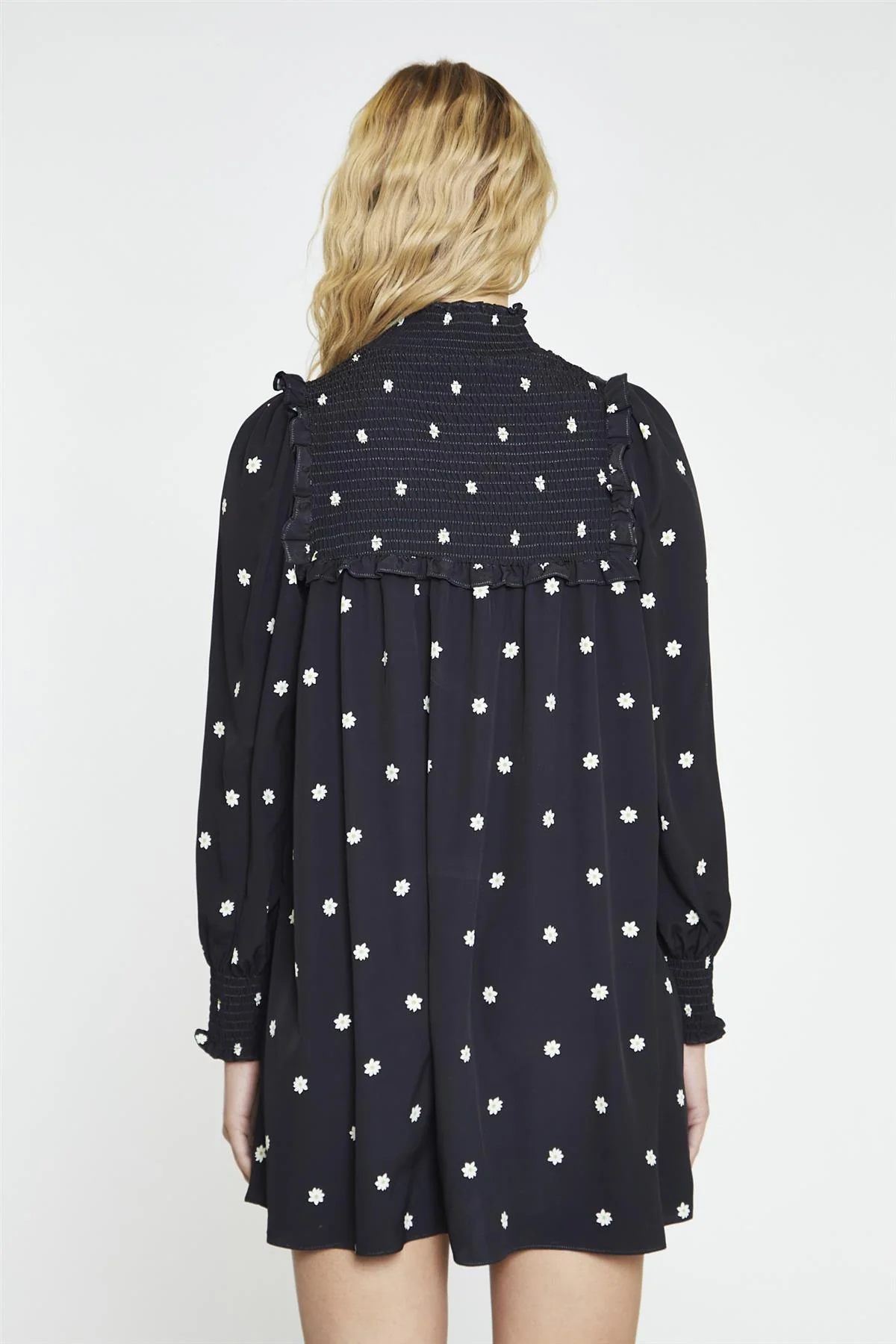 Black-Daisy Turtle-Neck Mini-Dress - Image 3