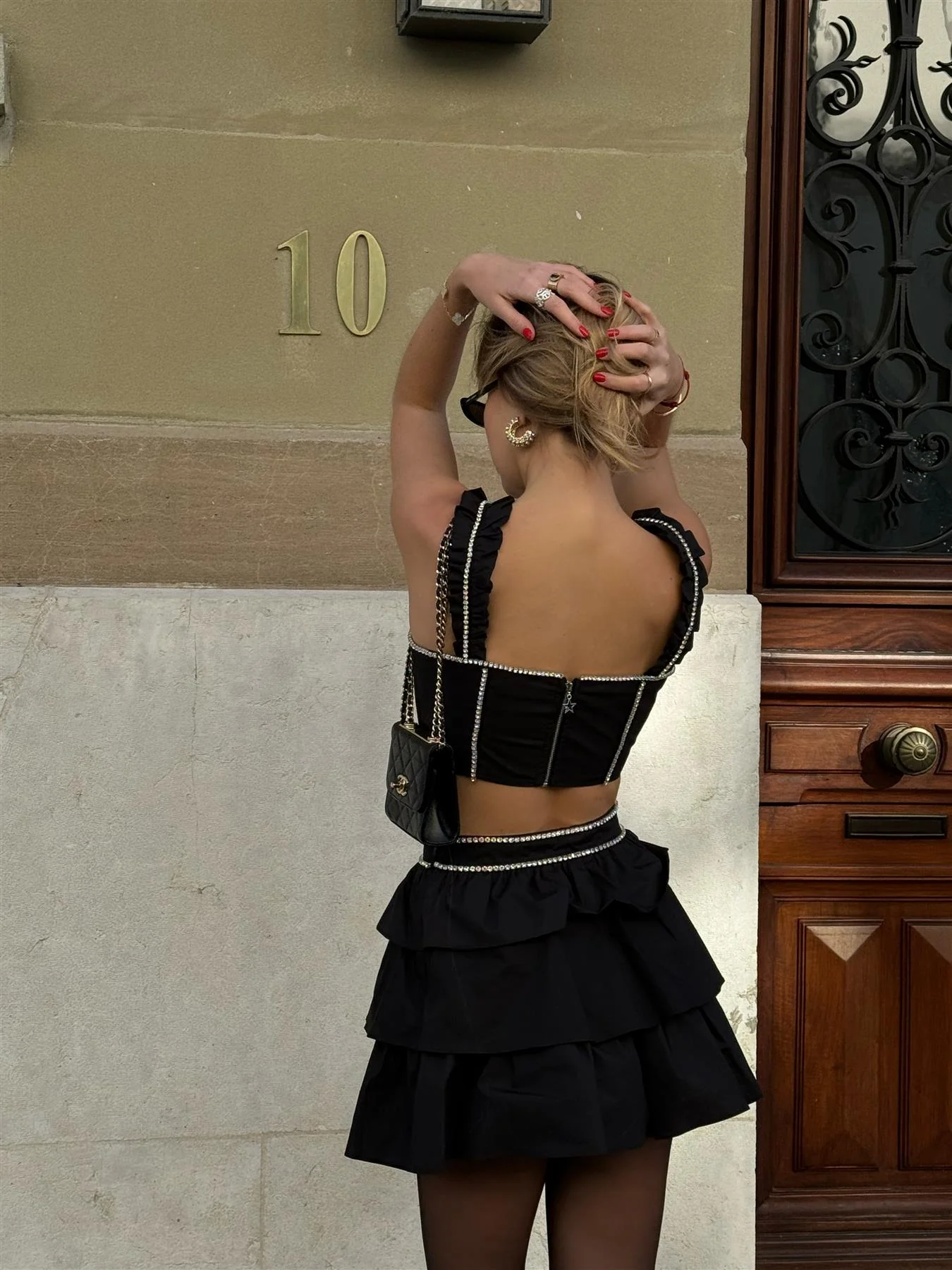 Black Diamante-Trim RaRa Mini-Skirt - Image 2