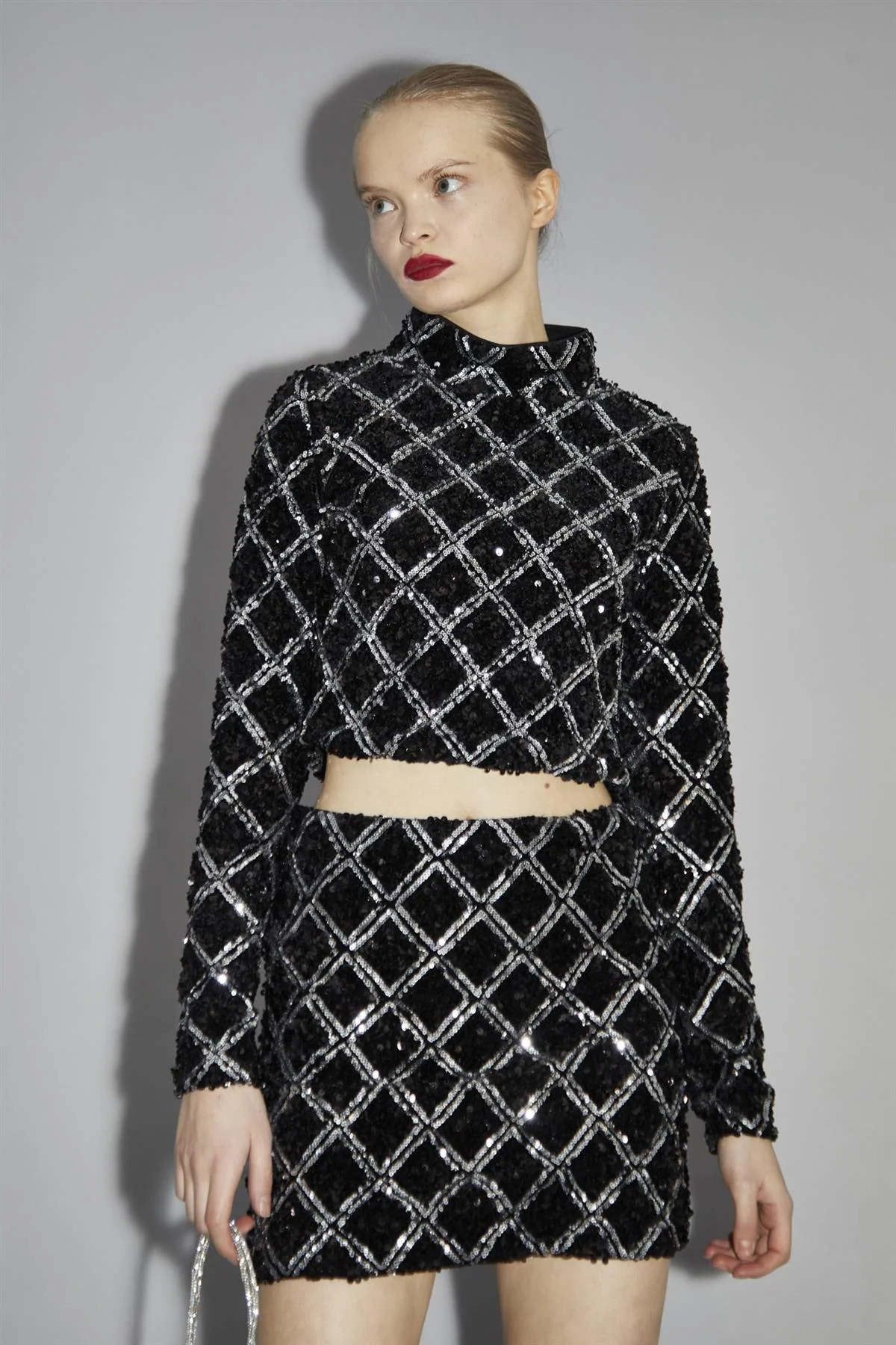 Black Diamond-Sequin High Neck Top - Image 4