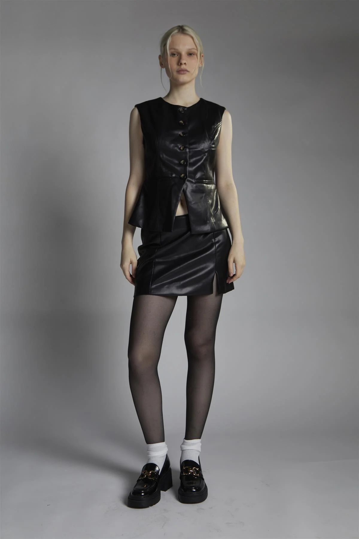 Black Faux-Leather Mini-Skirt