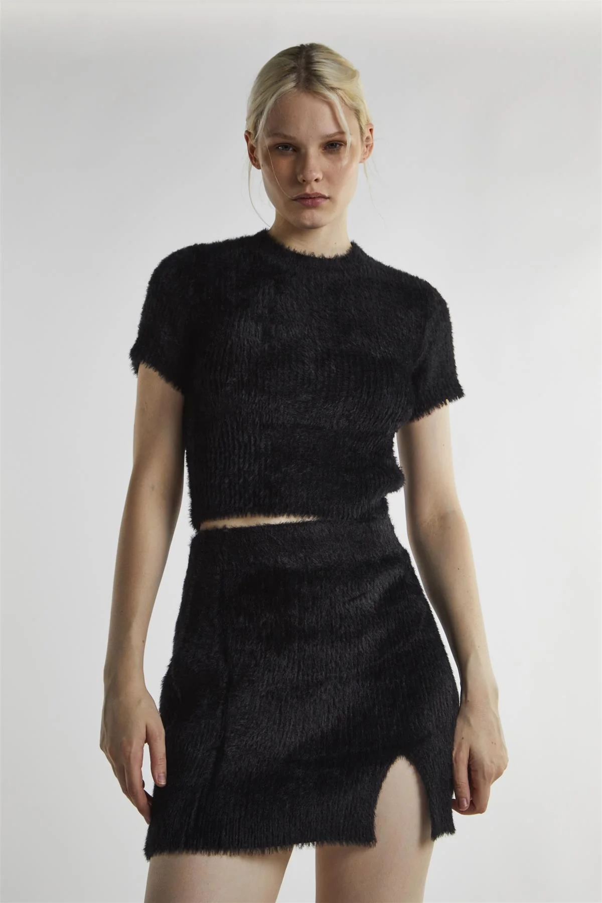Black Fluffy-Knit Mini-Skirt - Image 3