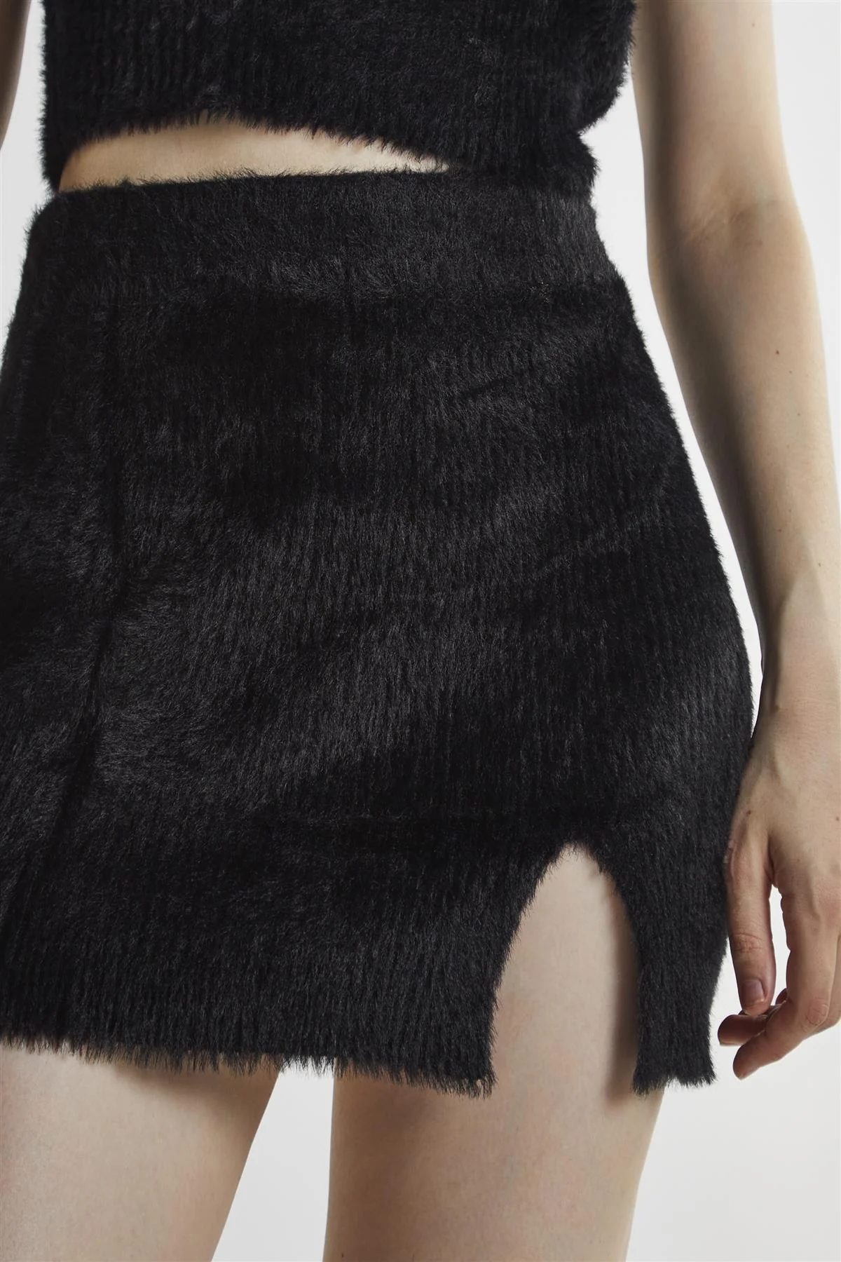 Black Fluffy-Knit Mini-Skirt - Image 4