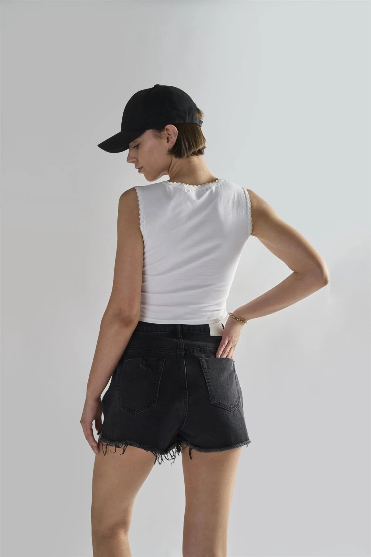Black Frayed Hems Denim Shorts - Image 3