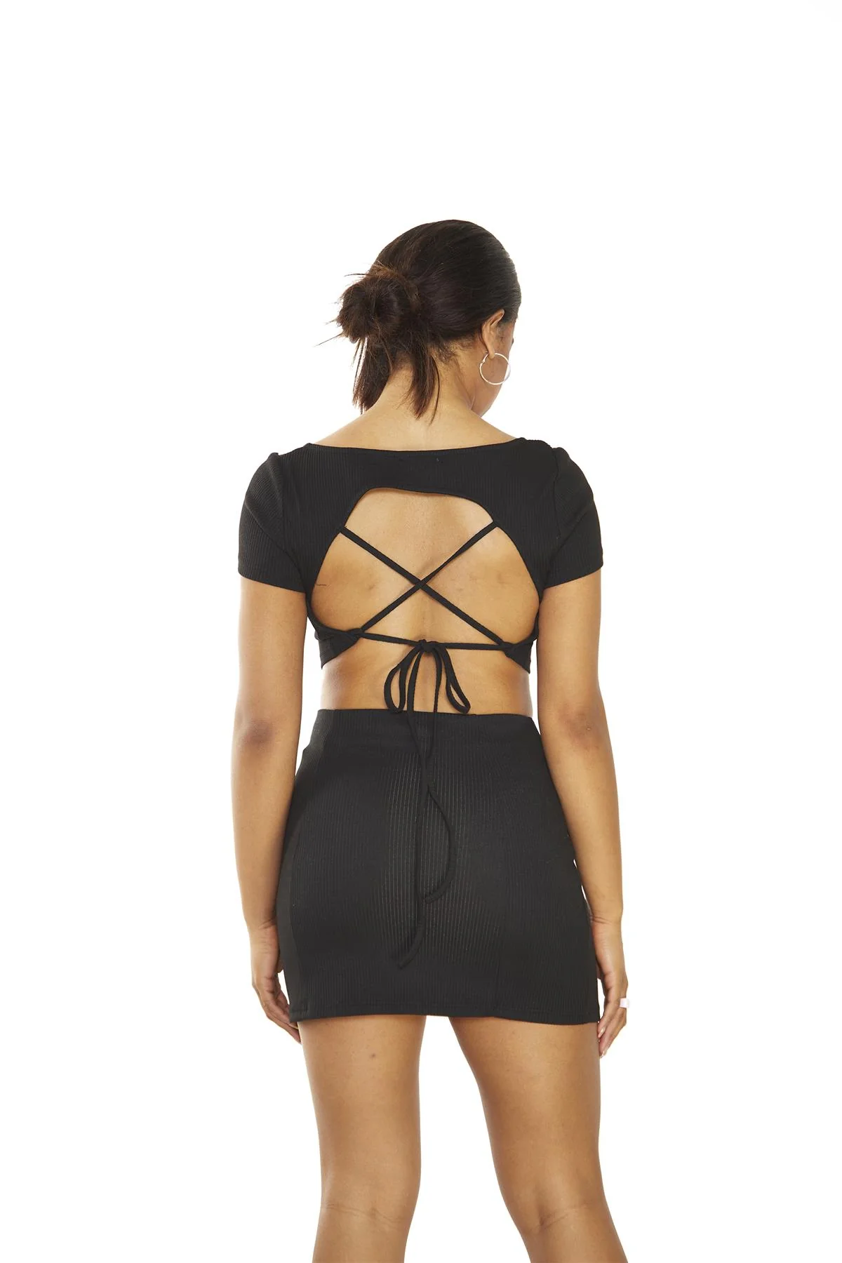 Black Front Split Mini-Skirt - Image 2