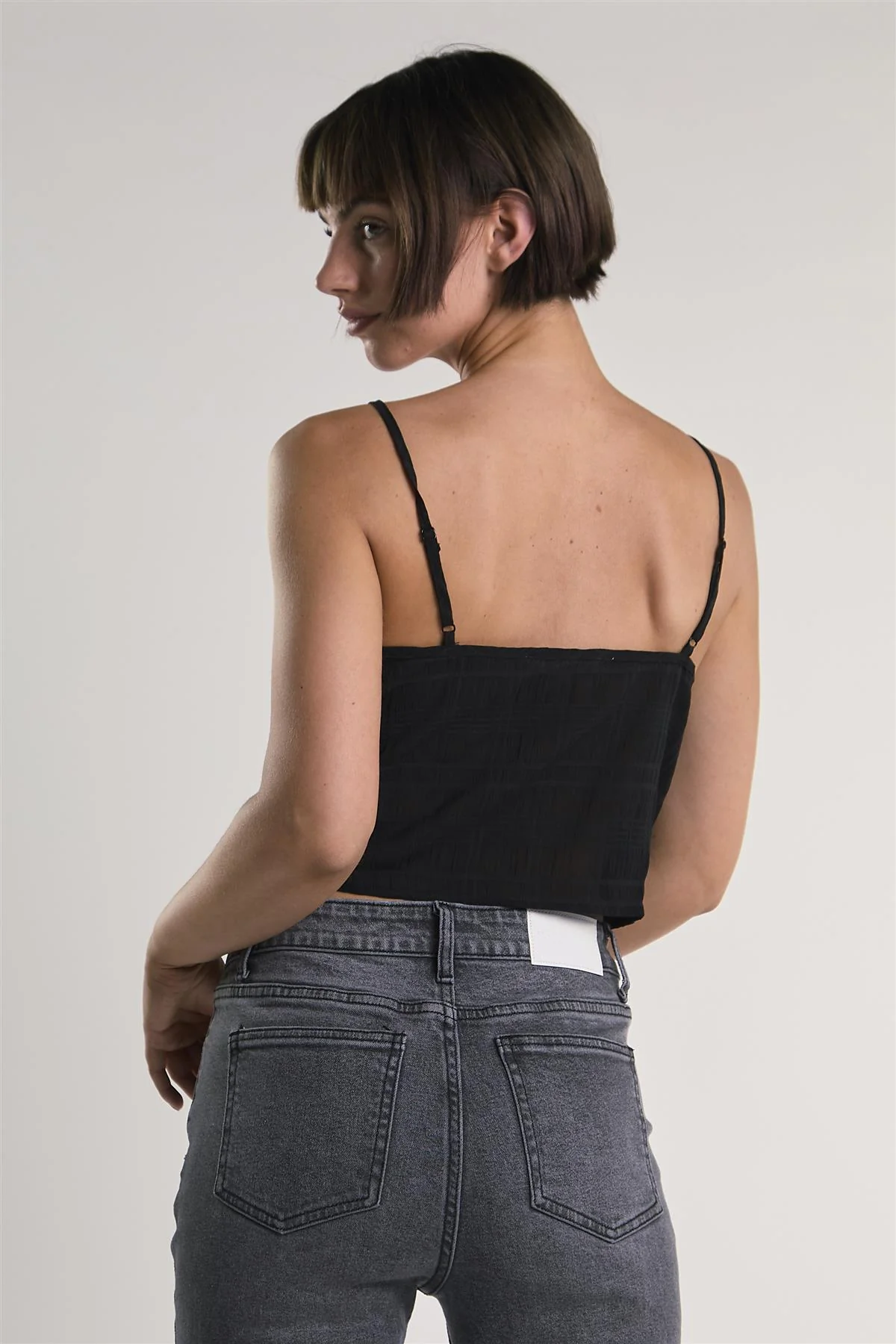 Black Gathered Sleeveless Crop-Top - Image 2
