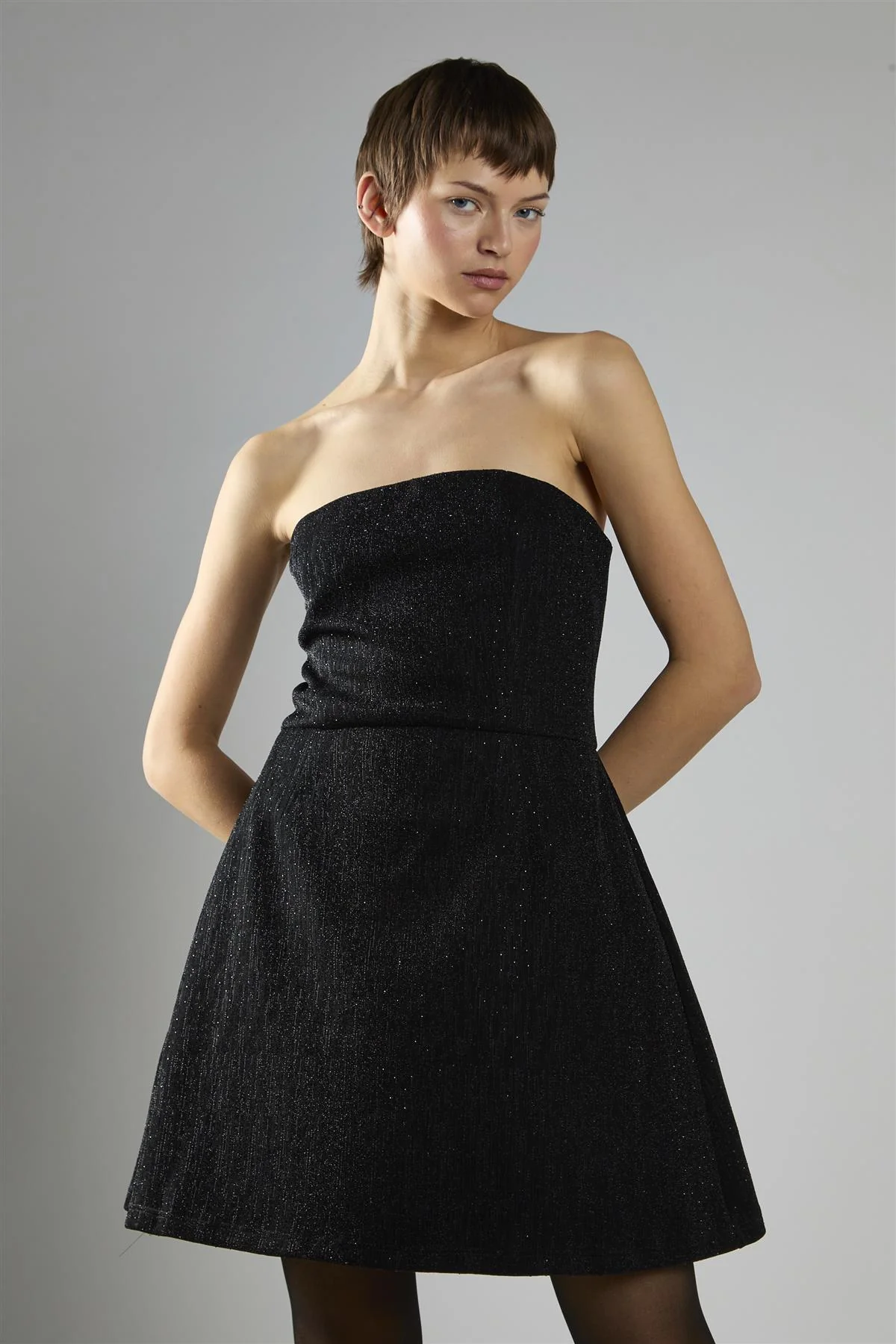Black-Glitter A-Line Bandeau Mini-Dress - Image 3