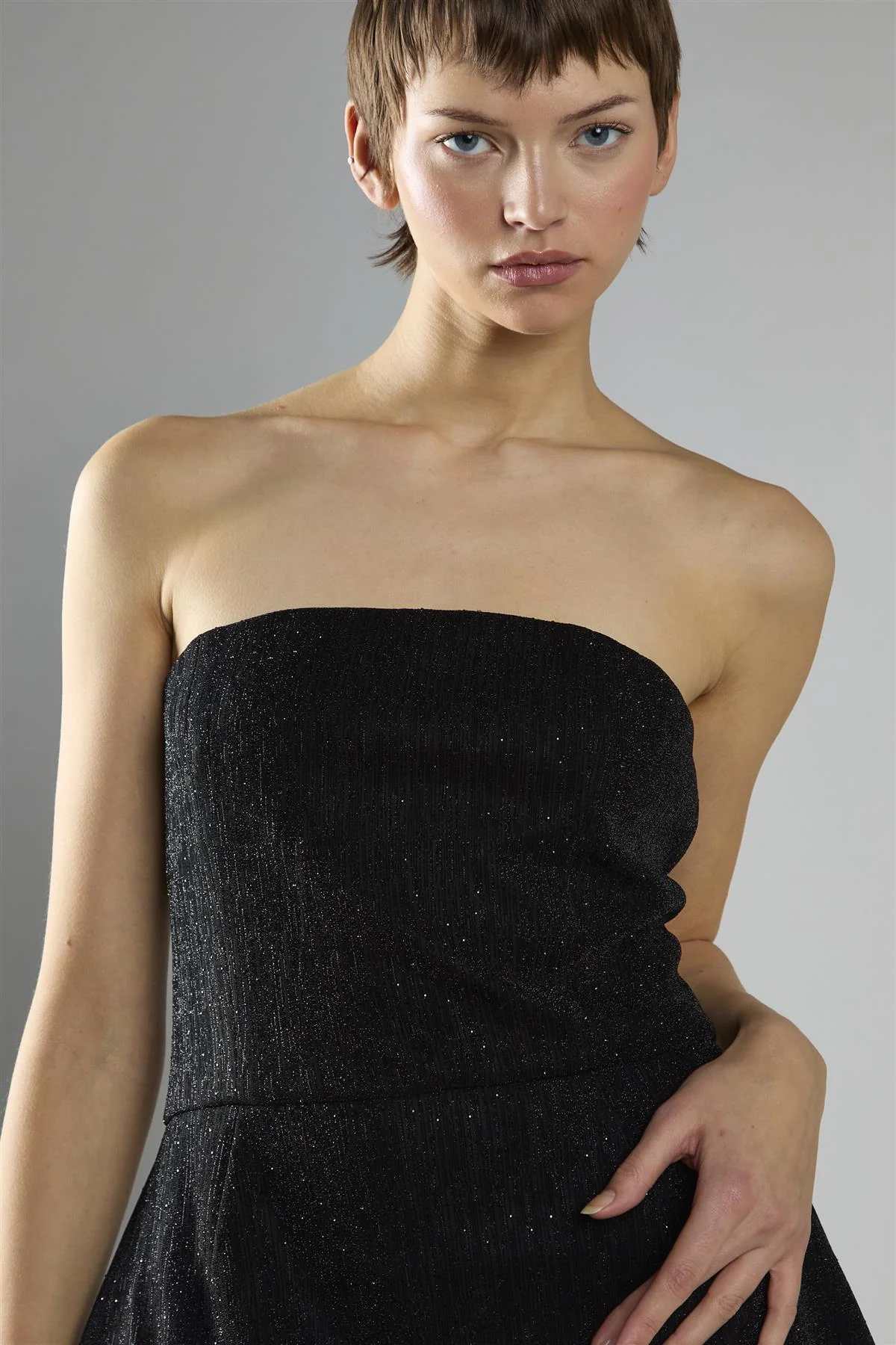 Black-Glitter A-Line Bandeau Mini-Dress - Image 4
