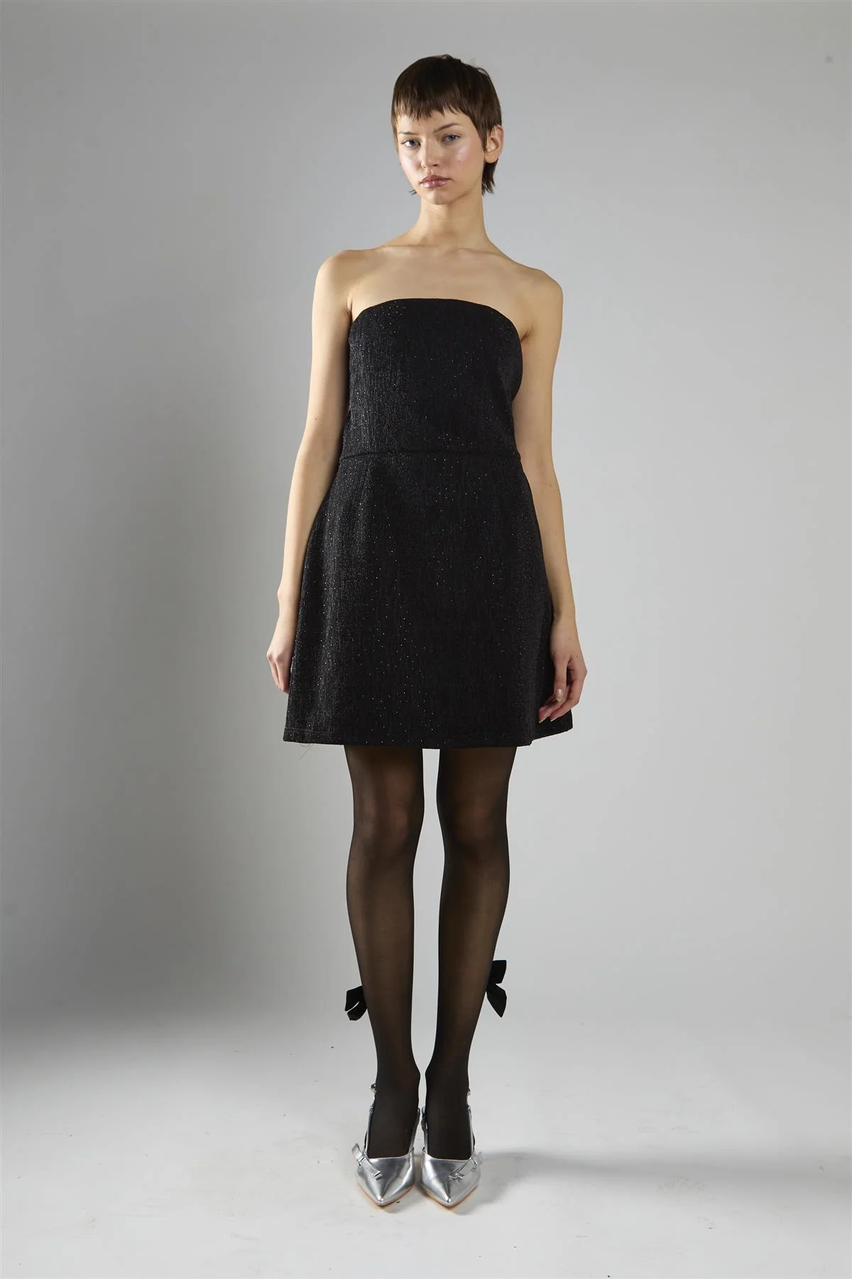 Black-Glitter A-Line Bandeau Mini-Dress - Image 5