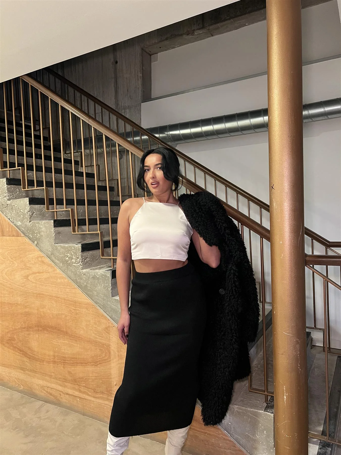 Black-Glitter Knitted Bodycon Midaxi-Skirt - Image 5