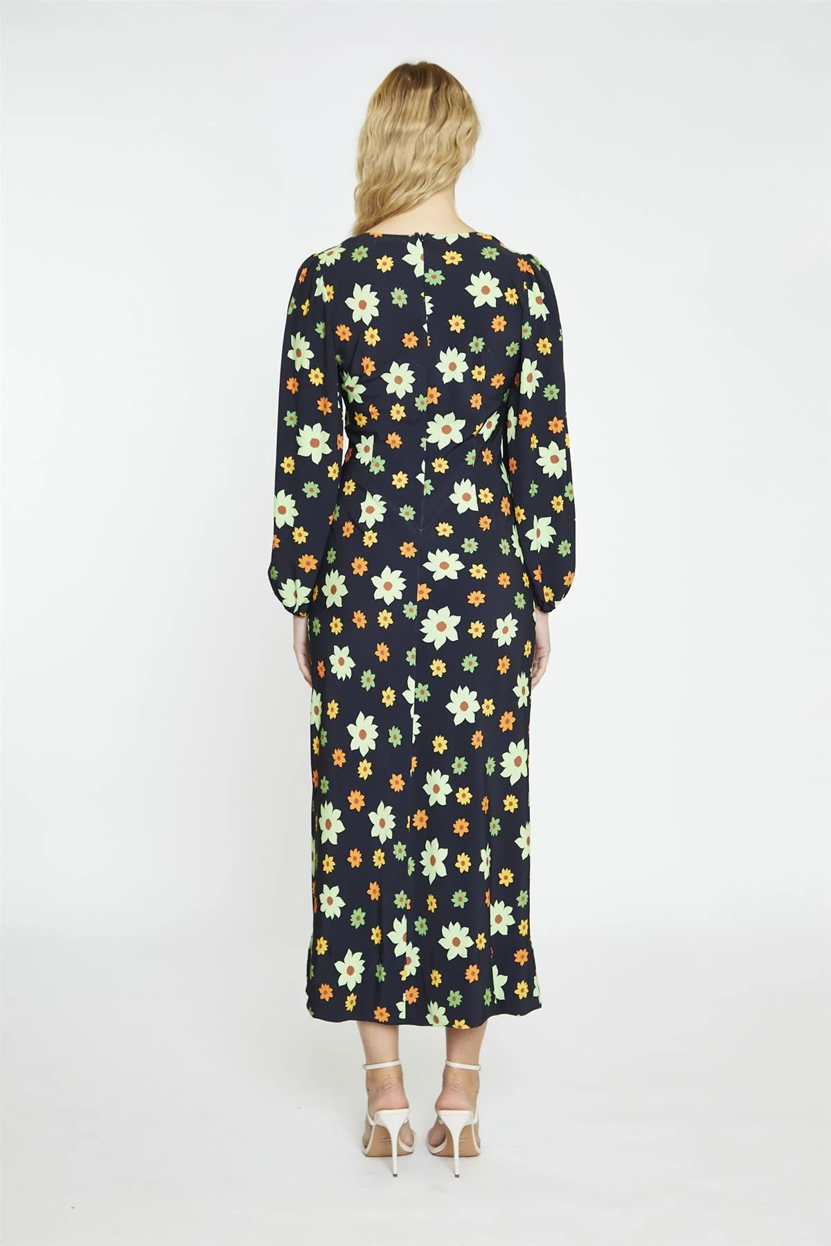 Black-Green Flower V-Neck Maxi-Dress - Image 2
