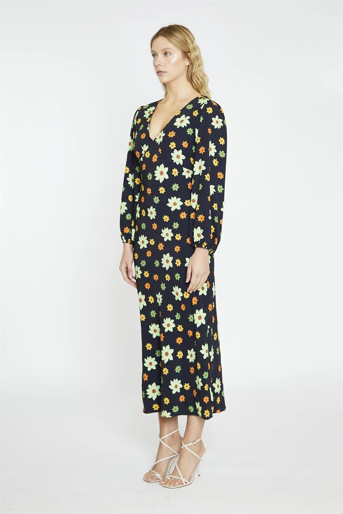Black-Green Flower V-Neck Maxi-Dress - Image 3