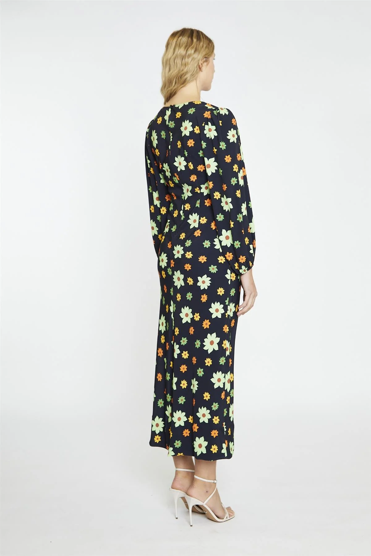 Black-Green Flower V-Neck Maxi-Dress - Image 4