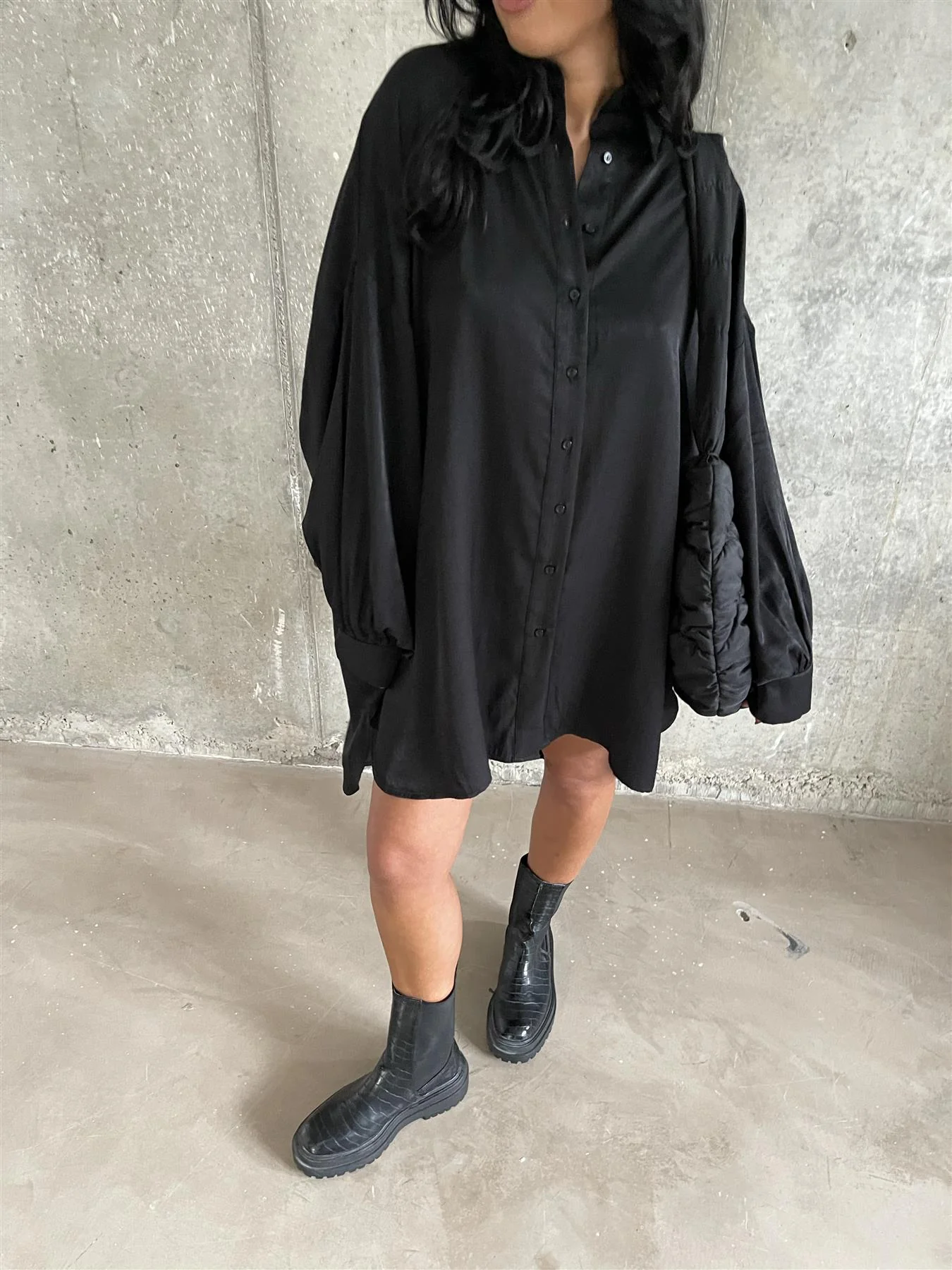 Black Hi-Low Shirt-Dress - Image 2