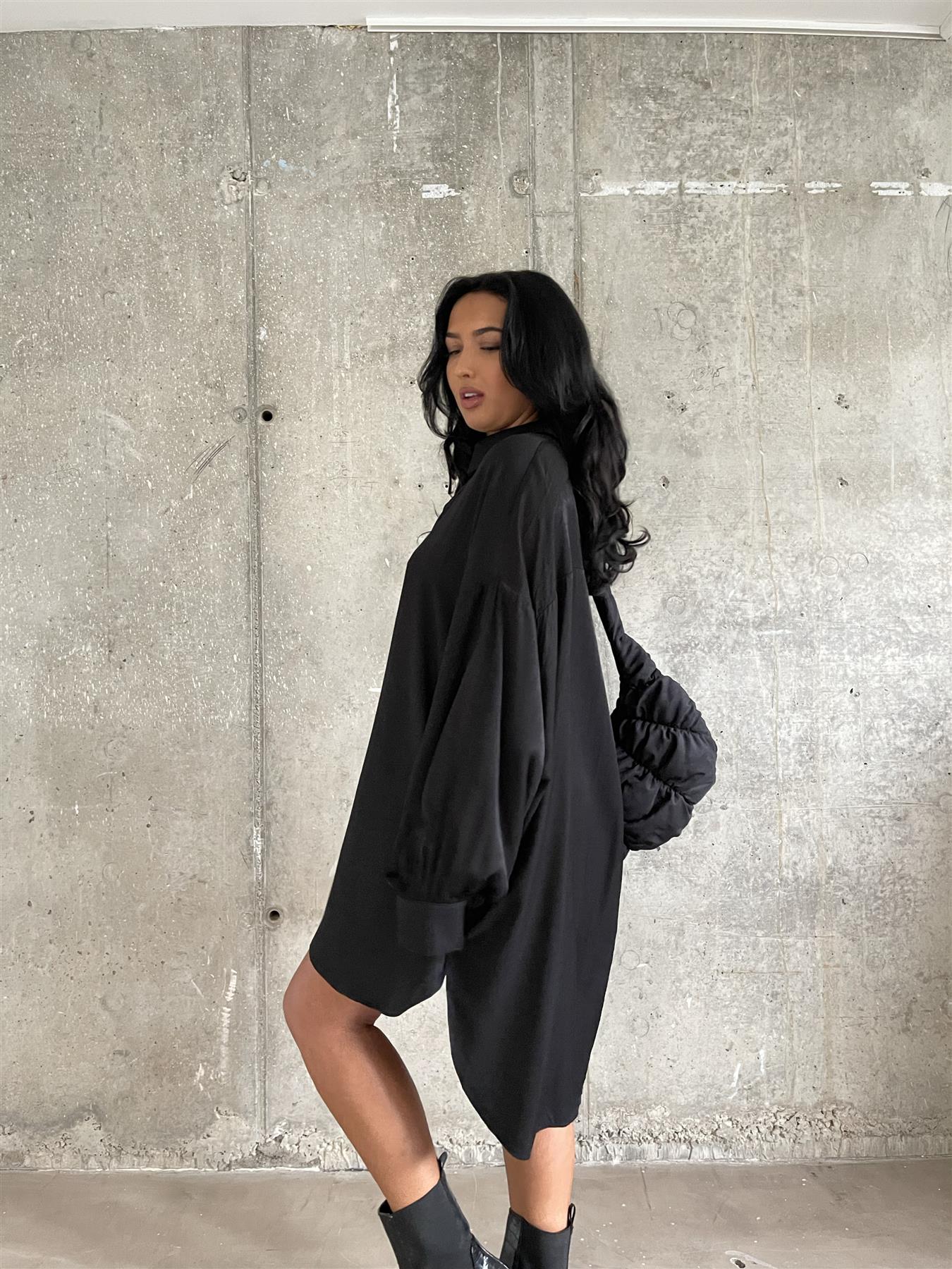 Black Hi-Low Shirt-Dress - Image 3