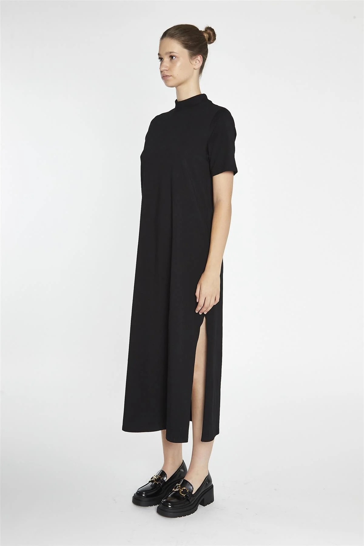 Black High-Neck T-Shirt Midi-Dress - Image 4