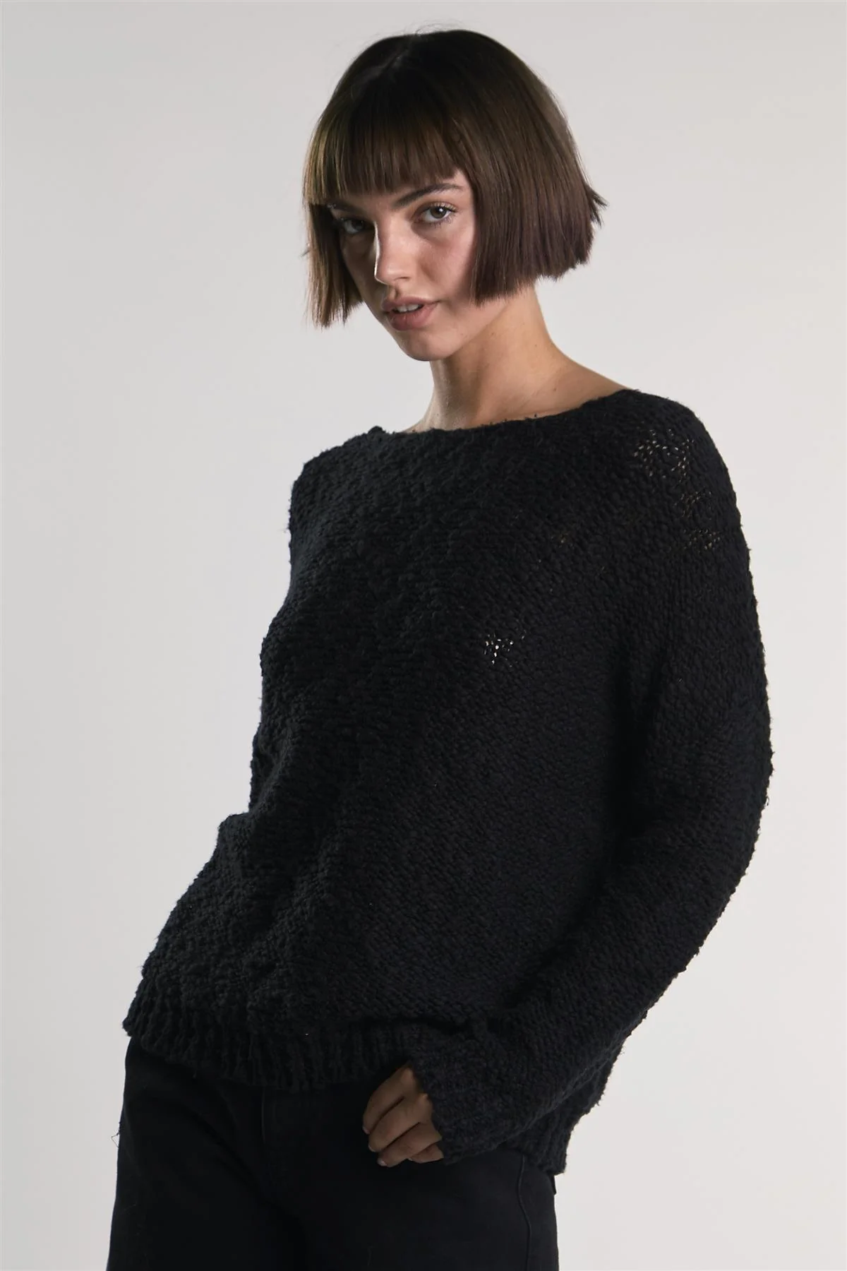 Black Knit Long-Sleeve-Pullover - Image 3
