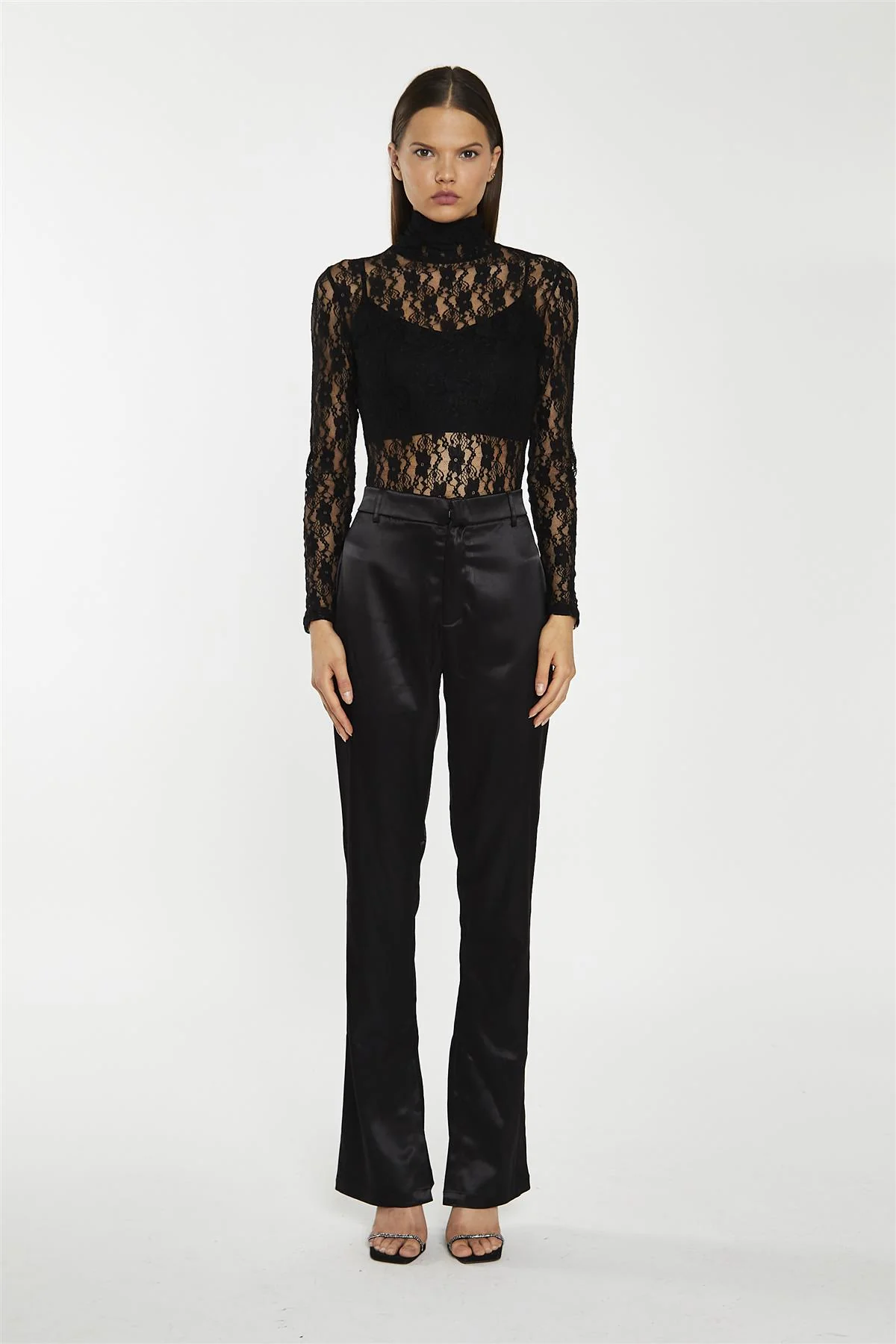 Black-Lace High-Neck Bodysuit