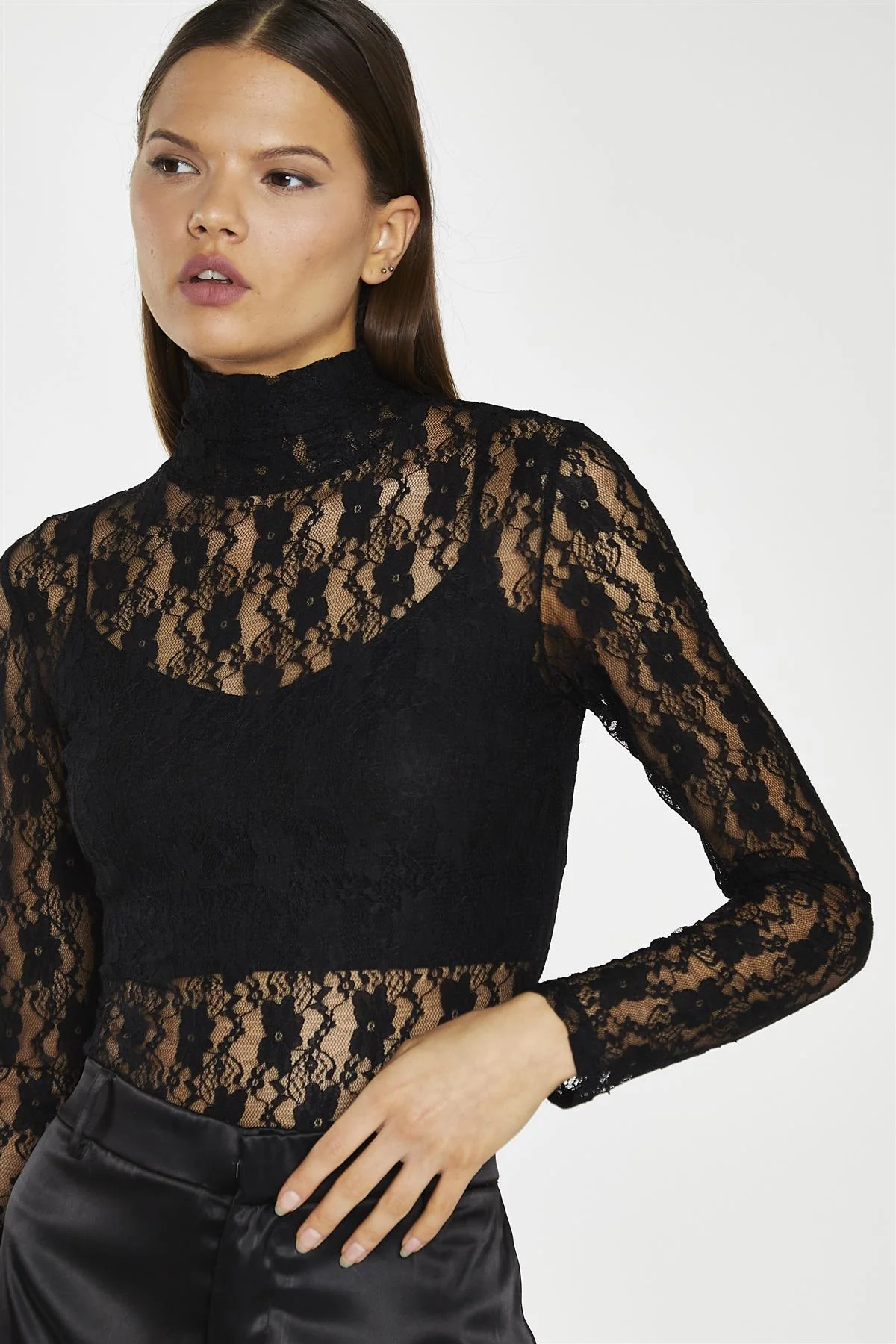 Black-Lace High-Neck Bodysuit - Image 3