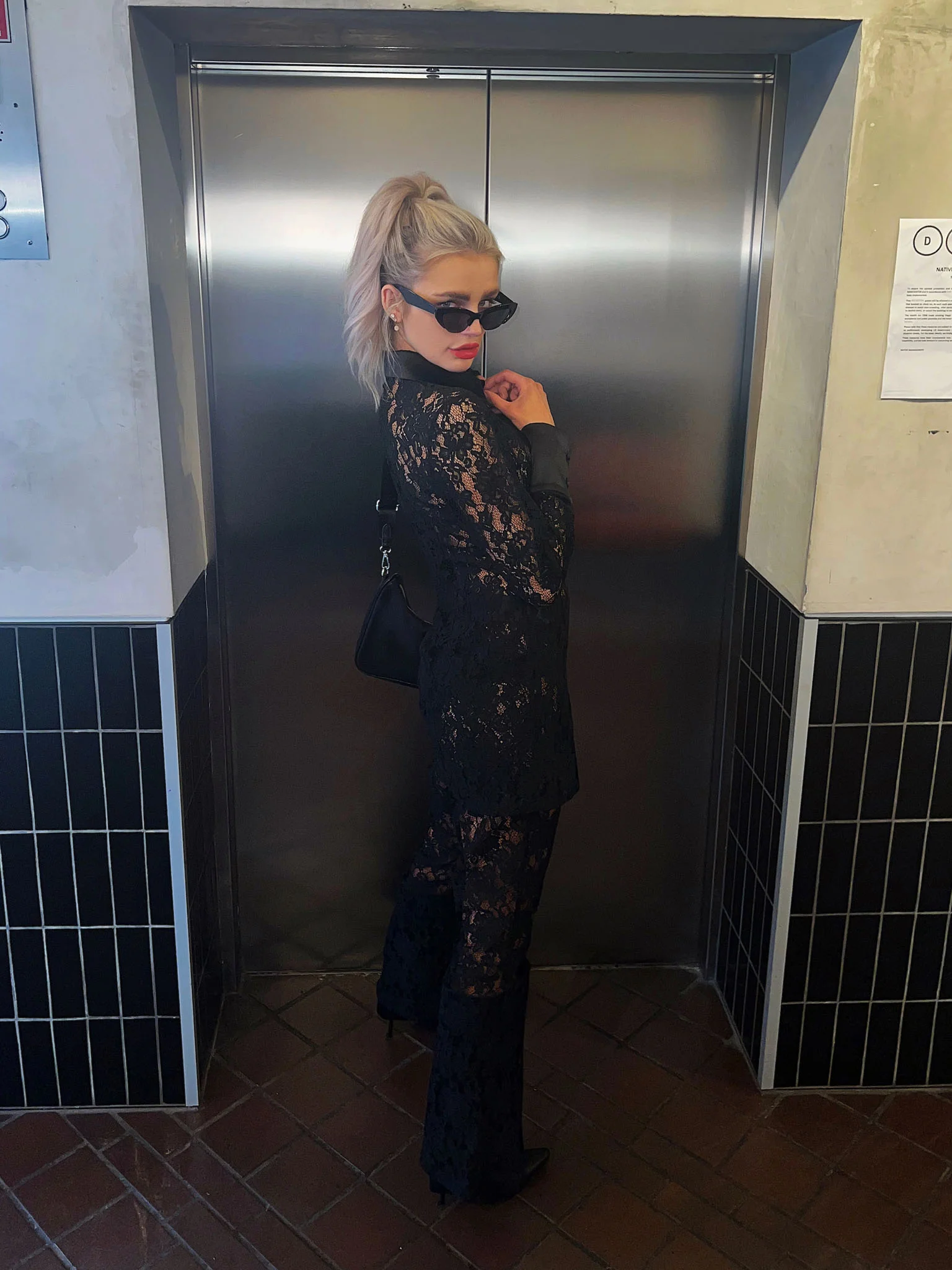 Black Lace High-Waisted Flared Trousers - Image 3