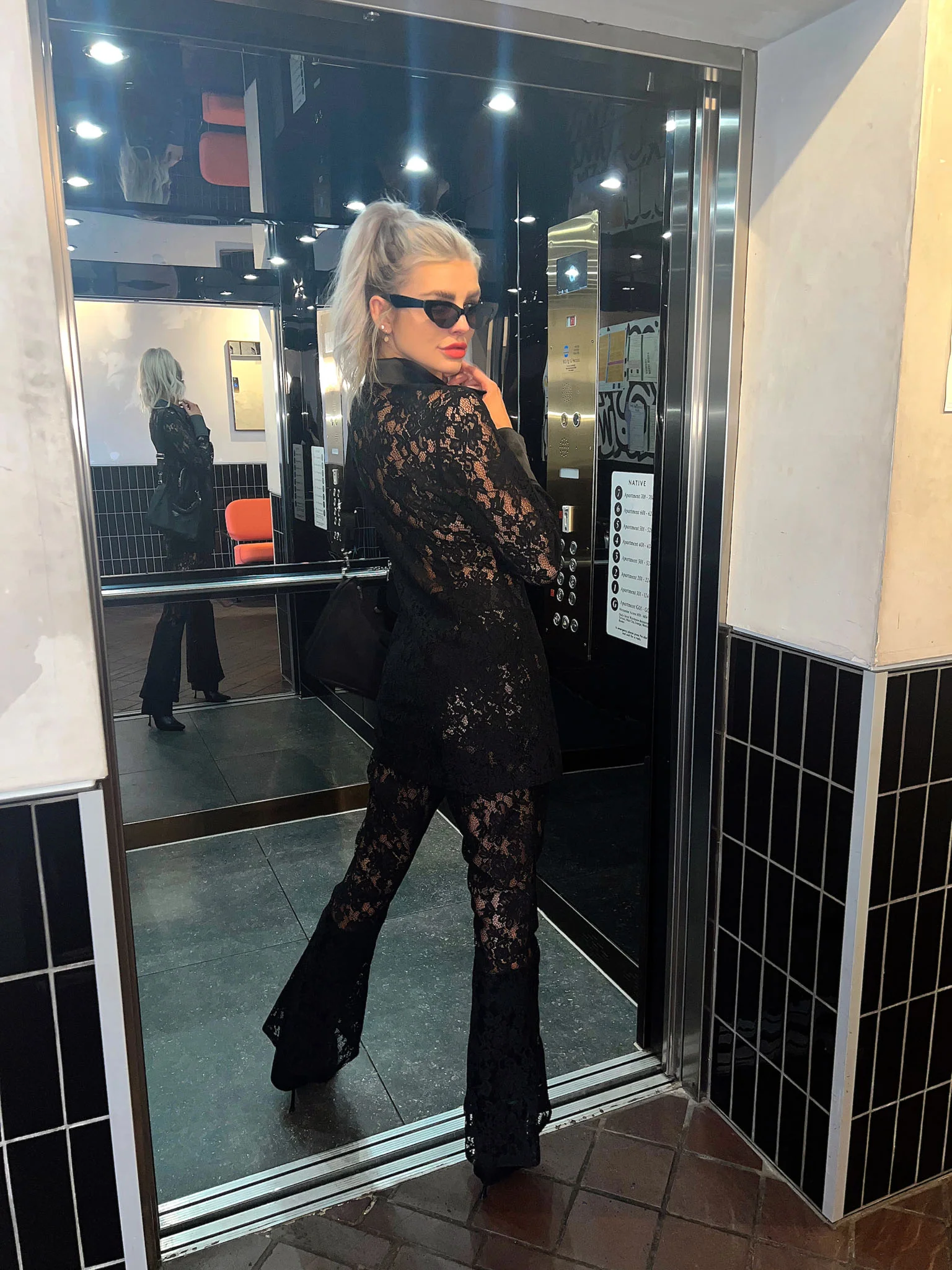 Black Lace High-Waisted Flared Trousers - Image 4