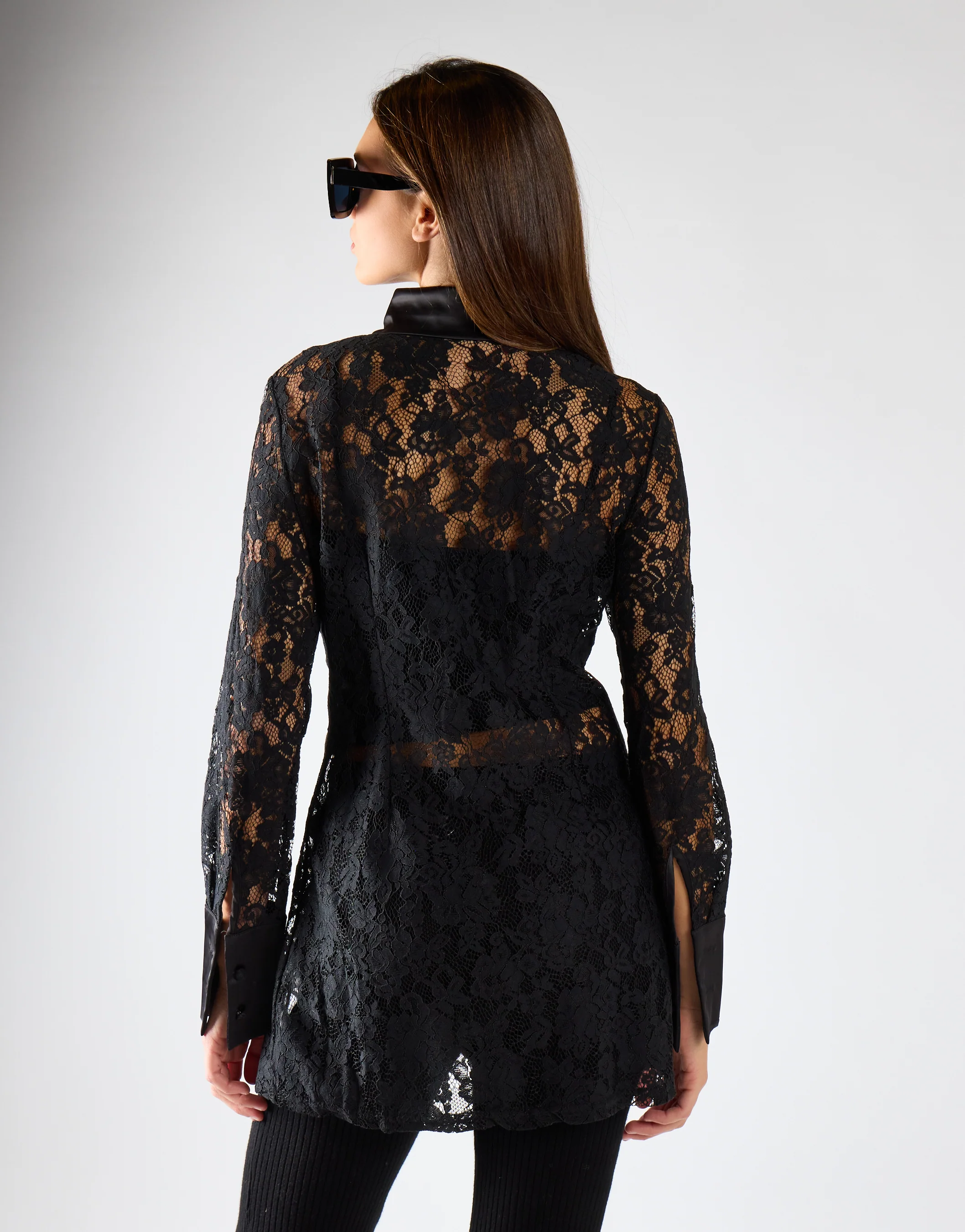 Black Lace Longline Shirt - Image 2